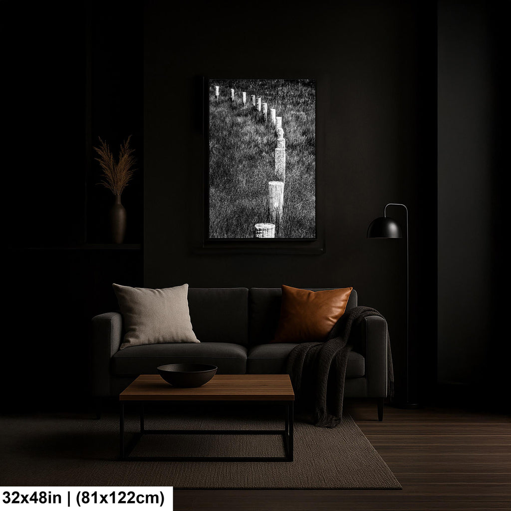 Monochrome Lines: Fence Posts Devils Tower Wyoming Black and White Wall Art