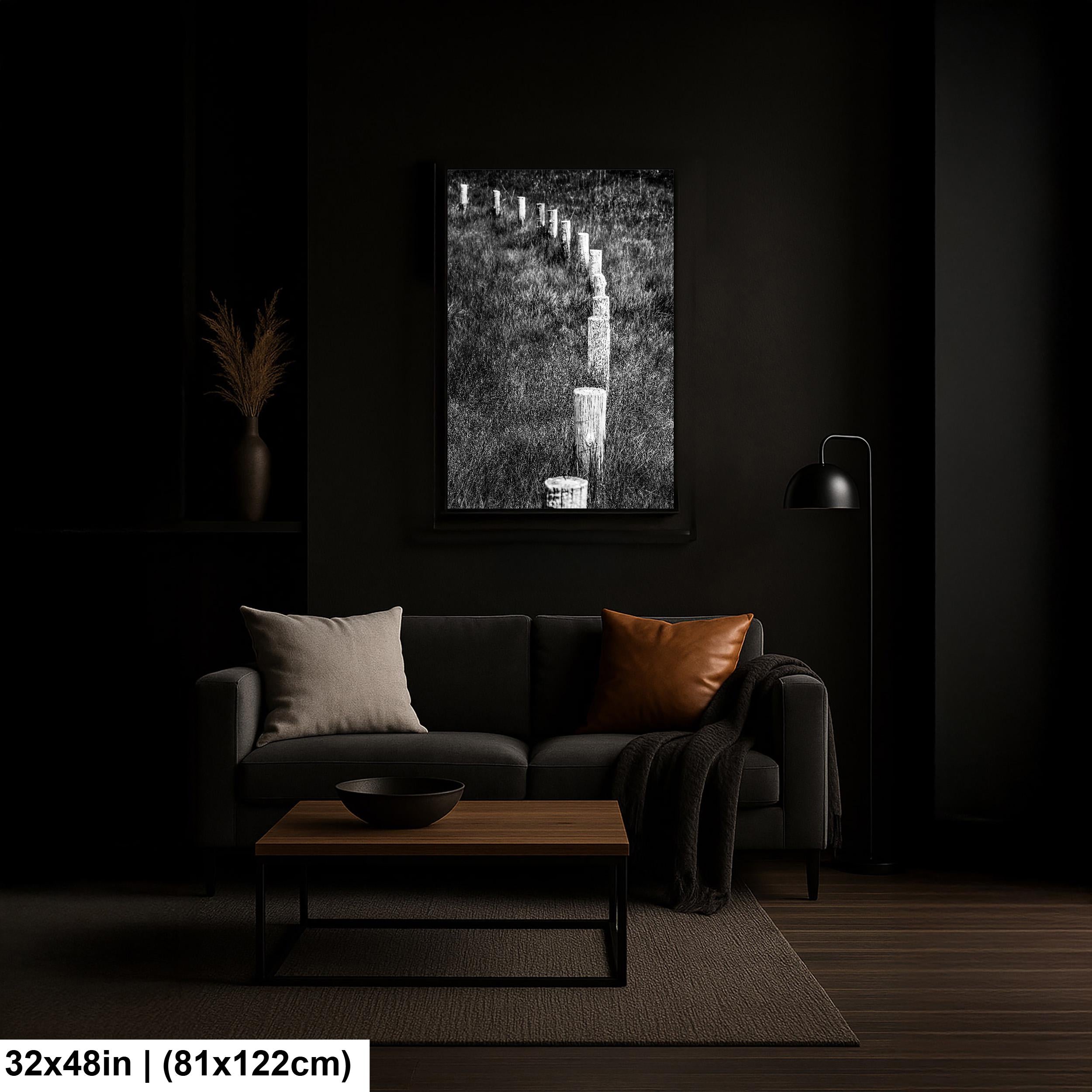 Monochrome Lines: Fence Posts Devils Tower Wyoming Black and White Wall Art