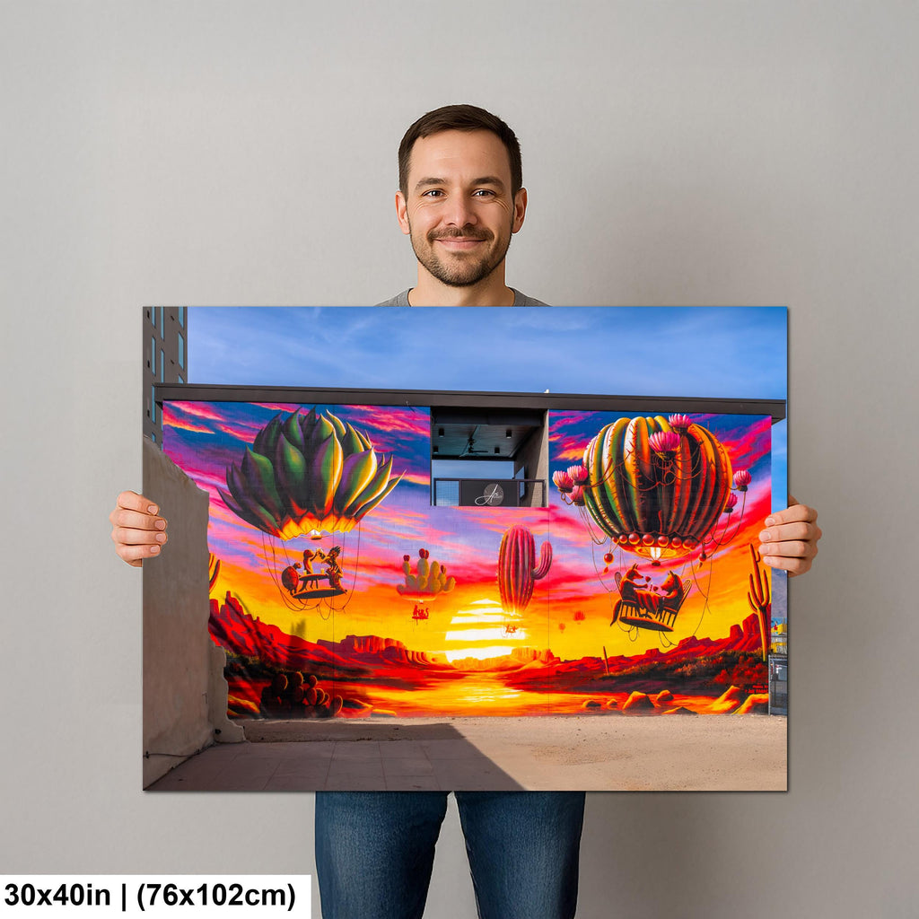 Tucson Mural - Surreal Desert Mural With Floating Cactus Balloons, Photography Print Wall Art