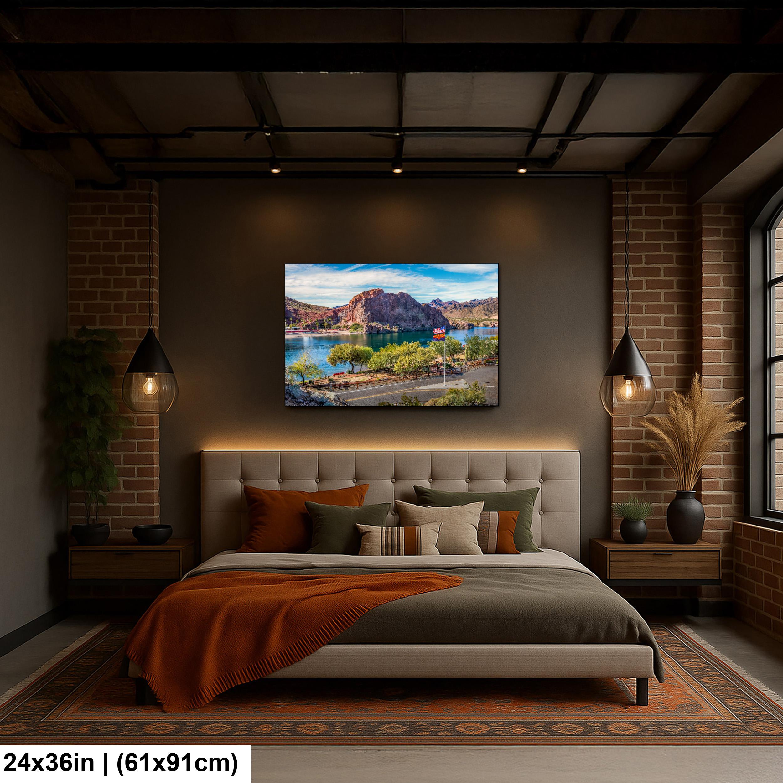 Colorado River at Parker Arizona Photography Print, Quartzsite Desert Landscape, Arizona Flag, Mountain Lake Wall Art