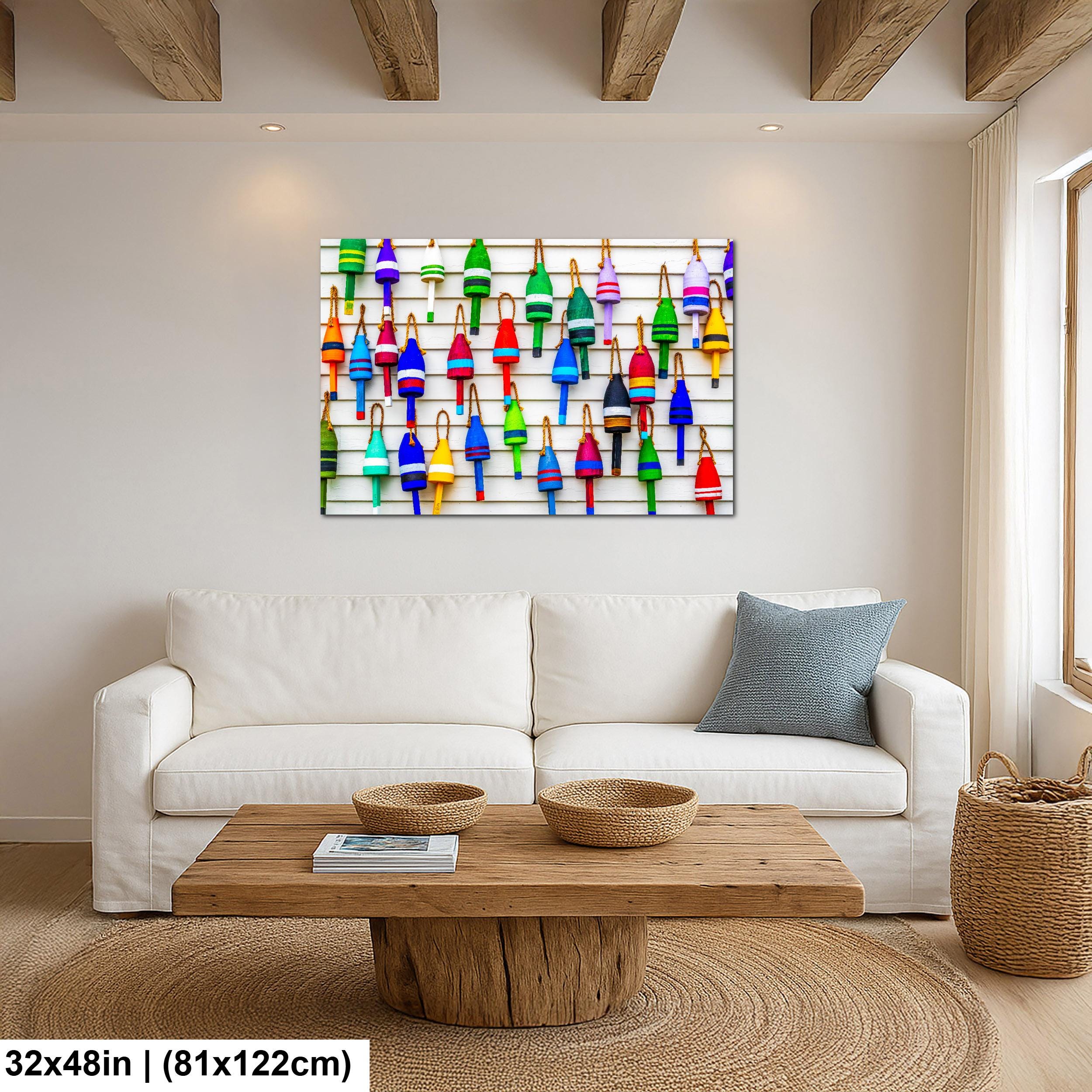 Colorful Lobster Buoys Wall Photography Print, Isle au Haut Acadia National Park Maine, Nautical Coastal Decor