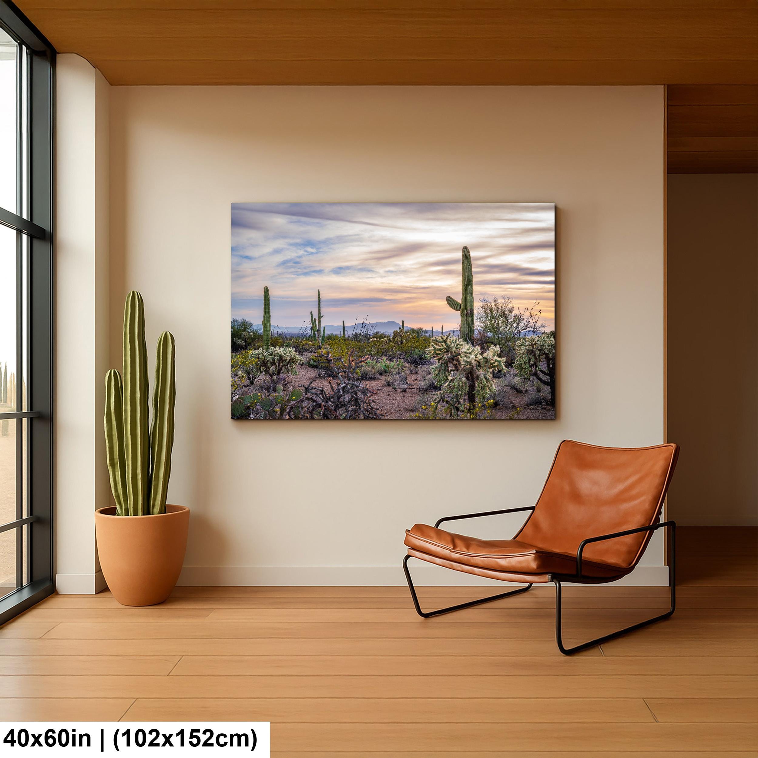 Pastel Desert Sunset with Saguaros and Cholla Tucson Arizona Photography Print