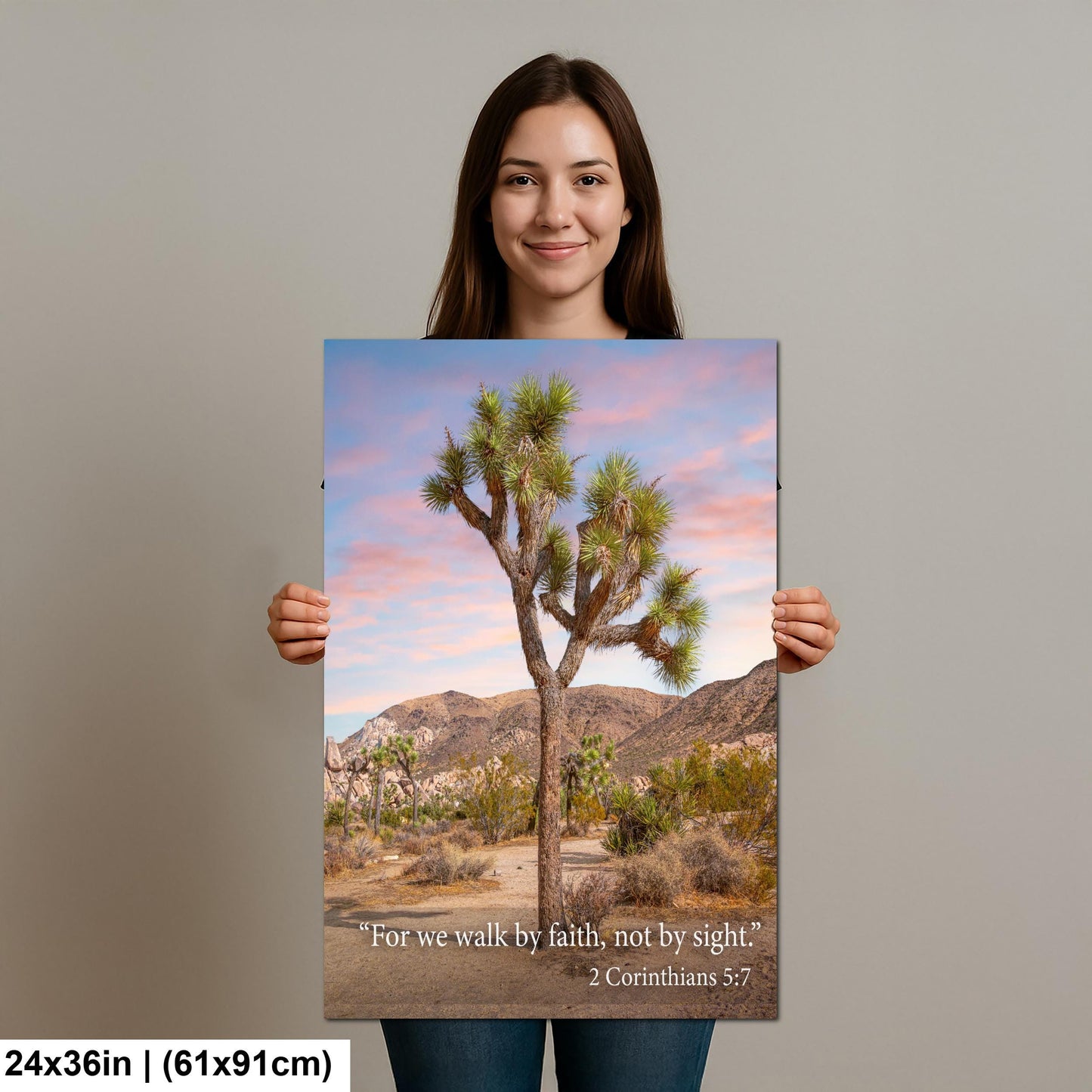 2 Corinthians 5:7 Walk by Faith Not by Sight, Joshua Tree Desert Photography Print, Christian Scripture Wall Decor