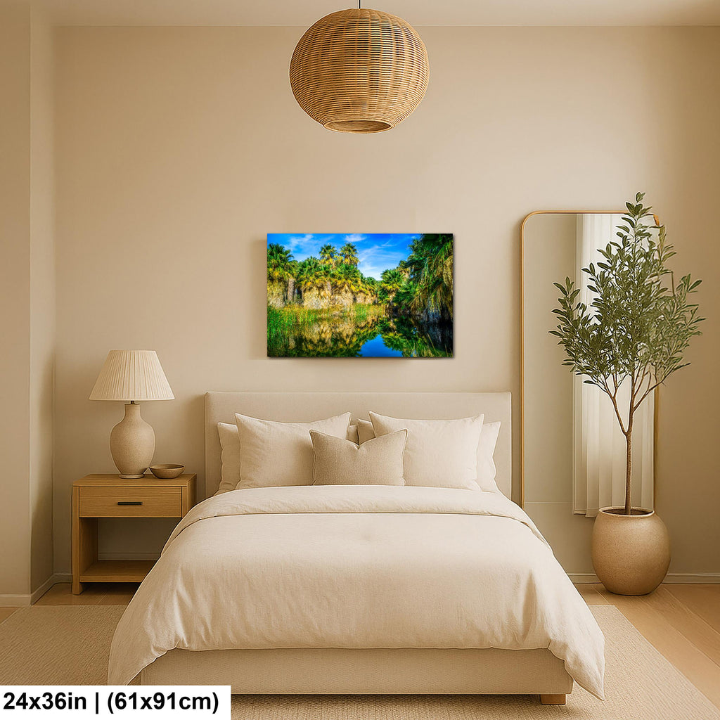 Palm Oasis Reflection Photography Print, Coachella Valley Preserve California, Desert Water Nature Wall Art