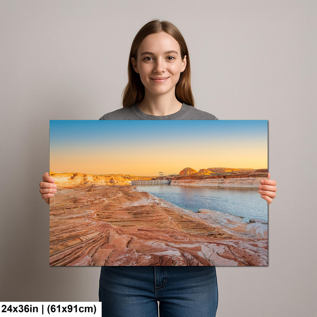 Glen Canyon Dam Lake Powell Golden Hour Print, Arizona Southwest Landscape Wall Art