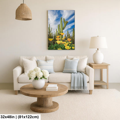 Mexican Gold Poppies Beneath Saguaros - Catalina State Park Tucson Arizona Photography Print
