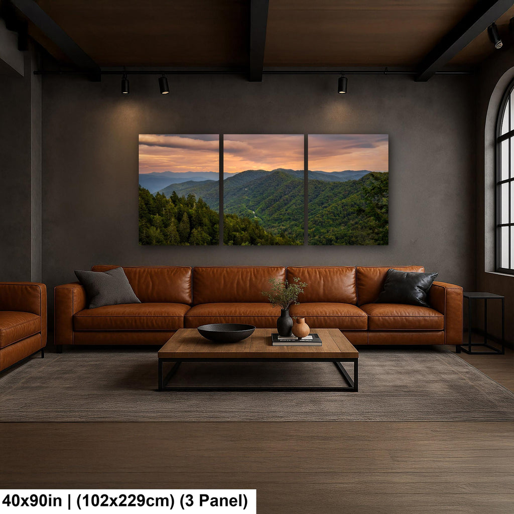 Great Smoky Mountains Golden Sunset Photography Print, Tennessee North Carolina Border, Layered Blue Ridge Wall Art