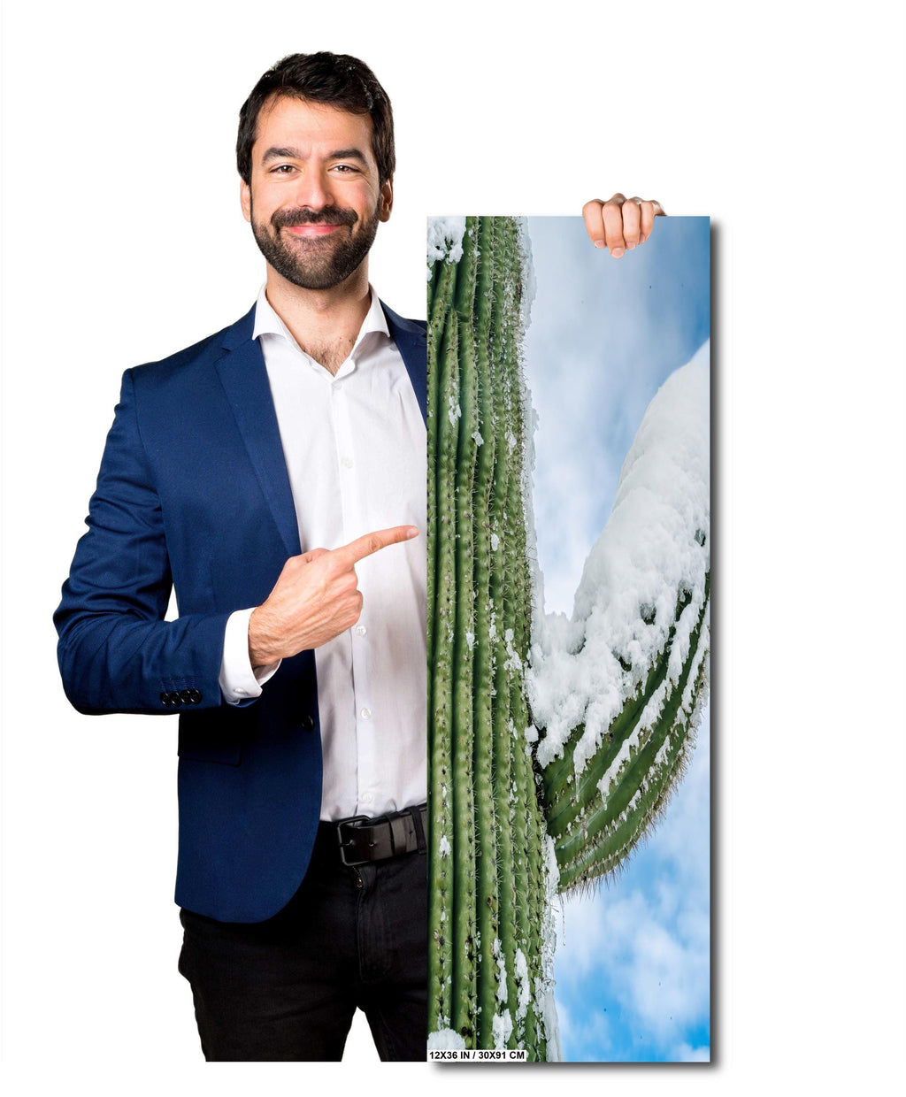 Snowy Saguaro Cactus Print: Arizona Desert Winter Wall Art