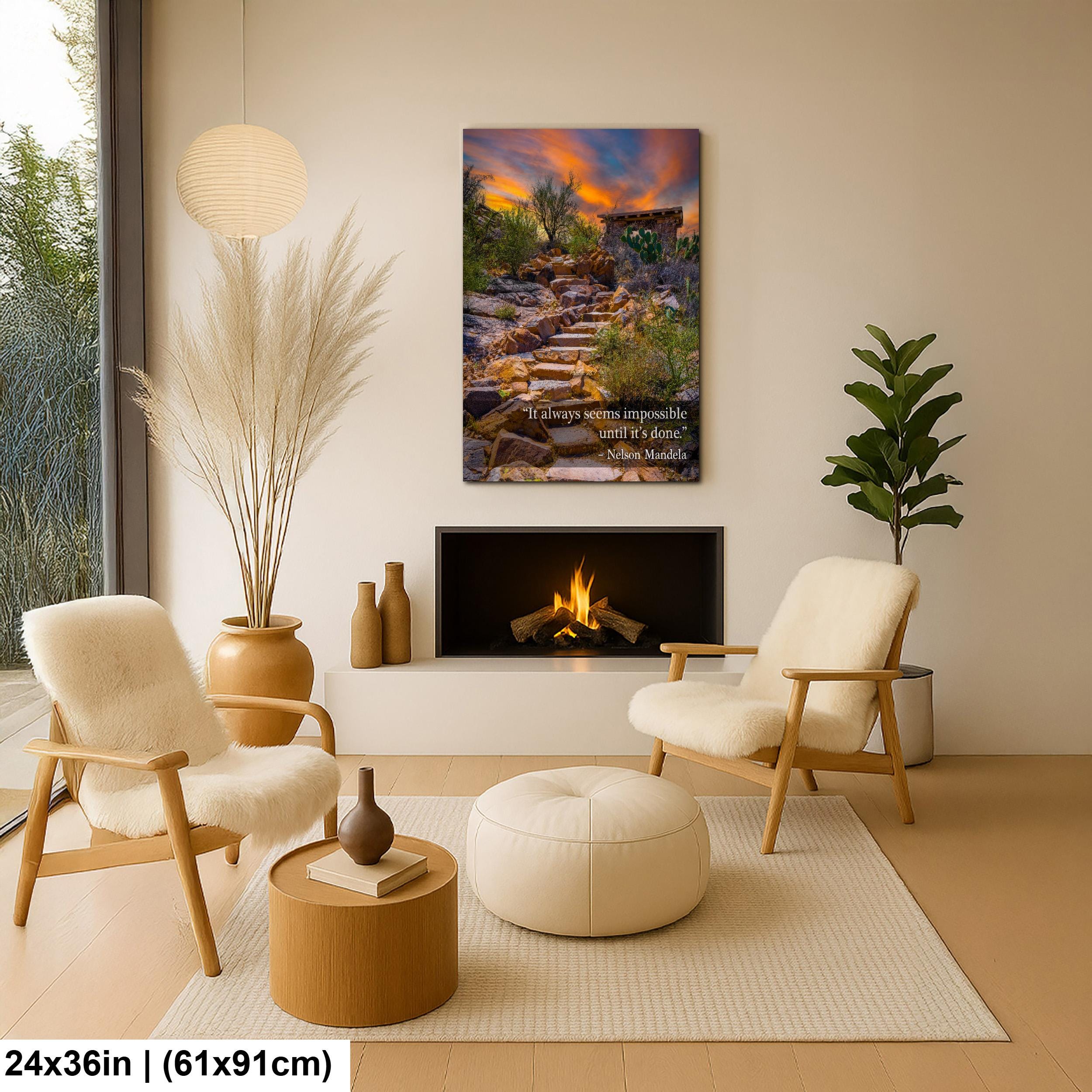 Motivational Wall Art – Nelson Mandela Quote Desert Landscape Print | Stone Steps Canvas Decor