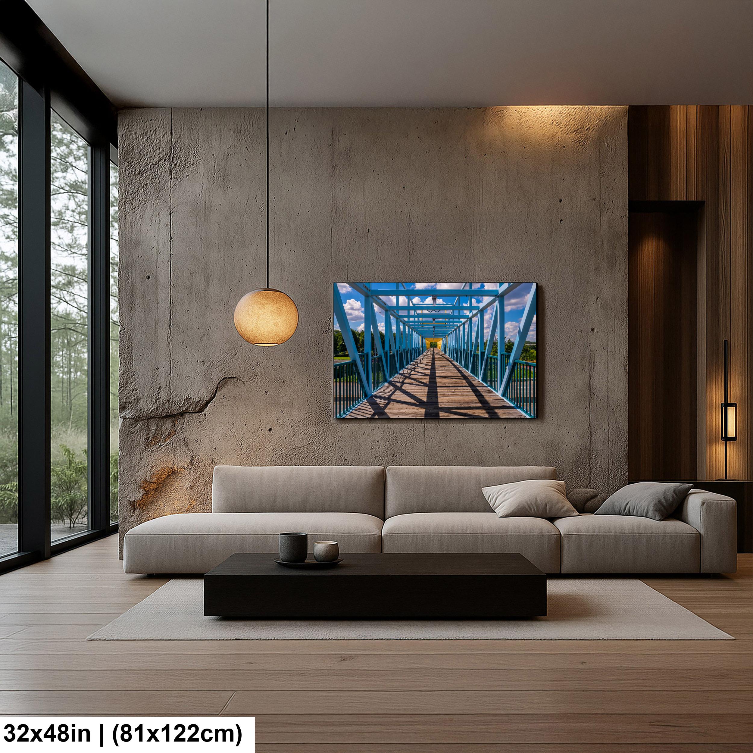 Blue Pedestrian Bridge in Minneapolis Minnesota Photography Print, Modern Urban Architecture Wall Art Decor