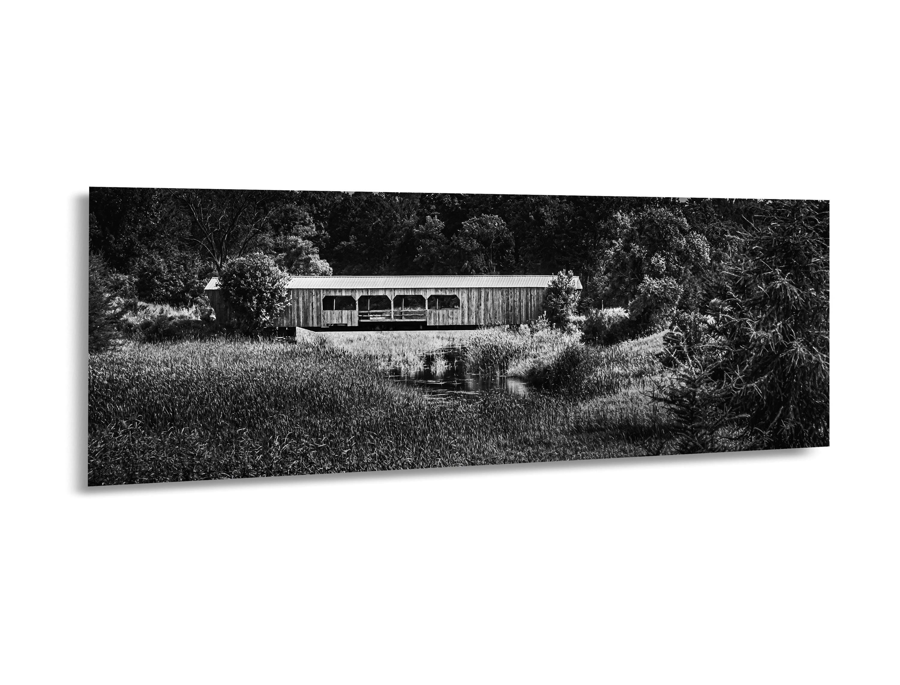 Covered Bridge Over Wetlands, Detroit Lakes Minnesota, Black and White Fine Art Photography