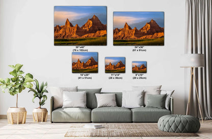 Badlands National Park Spire Peaks Golden Hour South Dakota Photography Print, Wall Art Desert Landscape Decor