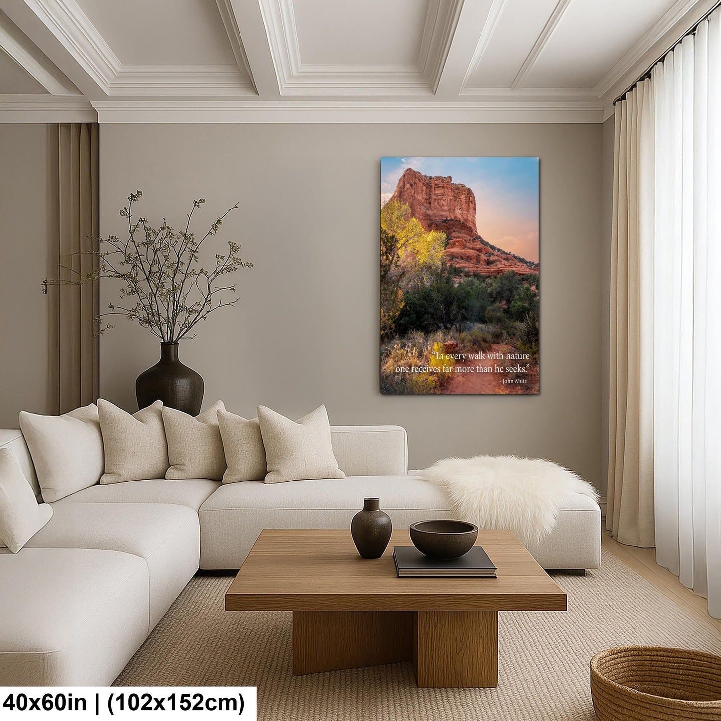 John Muir Inspirational Quote Wall Art for Calm and Reflection, Red Rock Nature Photography Print for Home or Office Decor