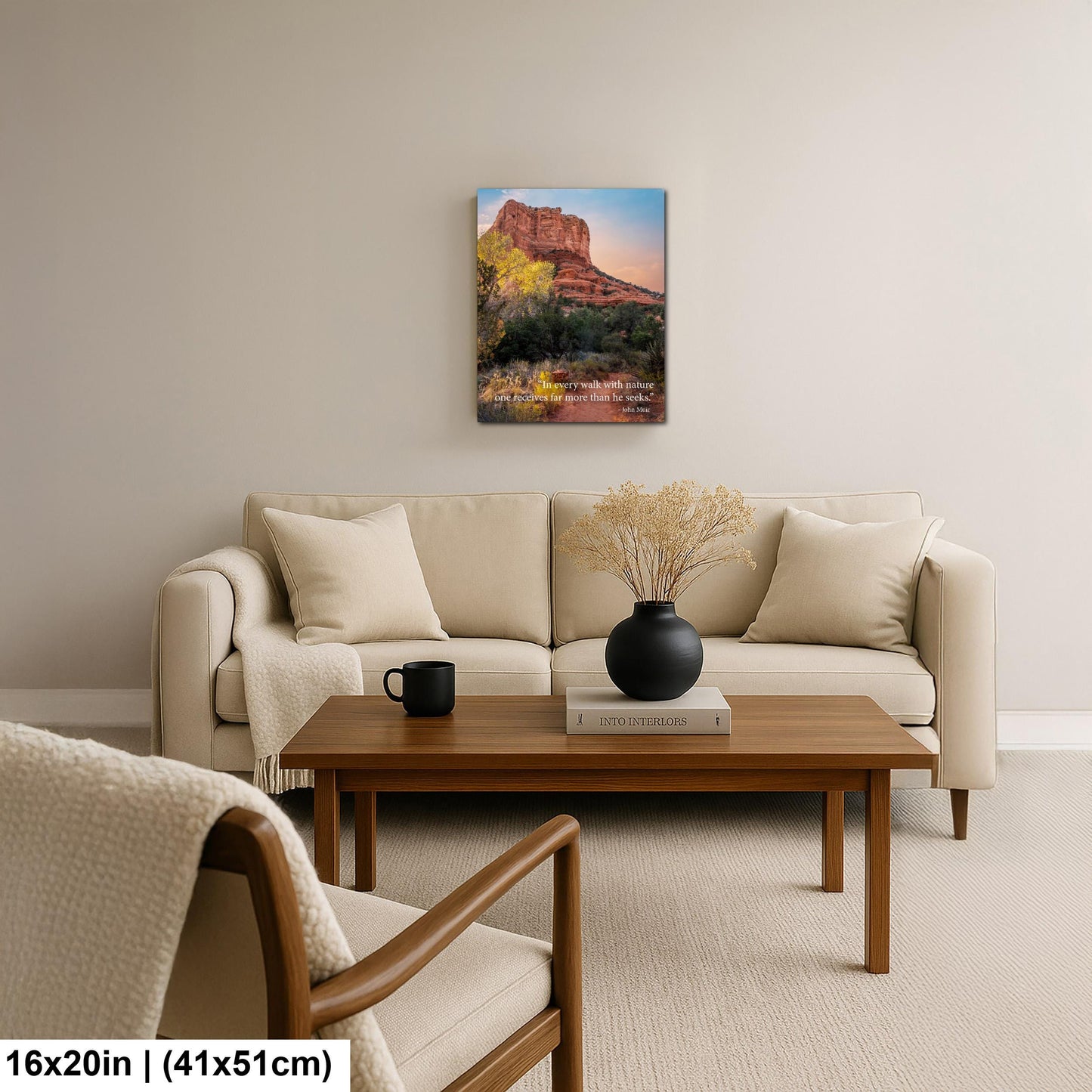 John Muir Inspirational Quote Wall Art for Calm and Reflection, Red Rock Nature Photography Print for Home or Office Decor