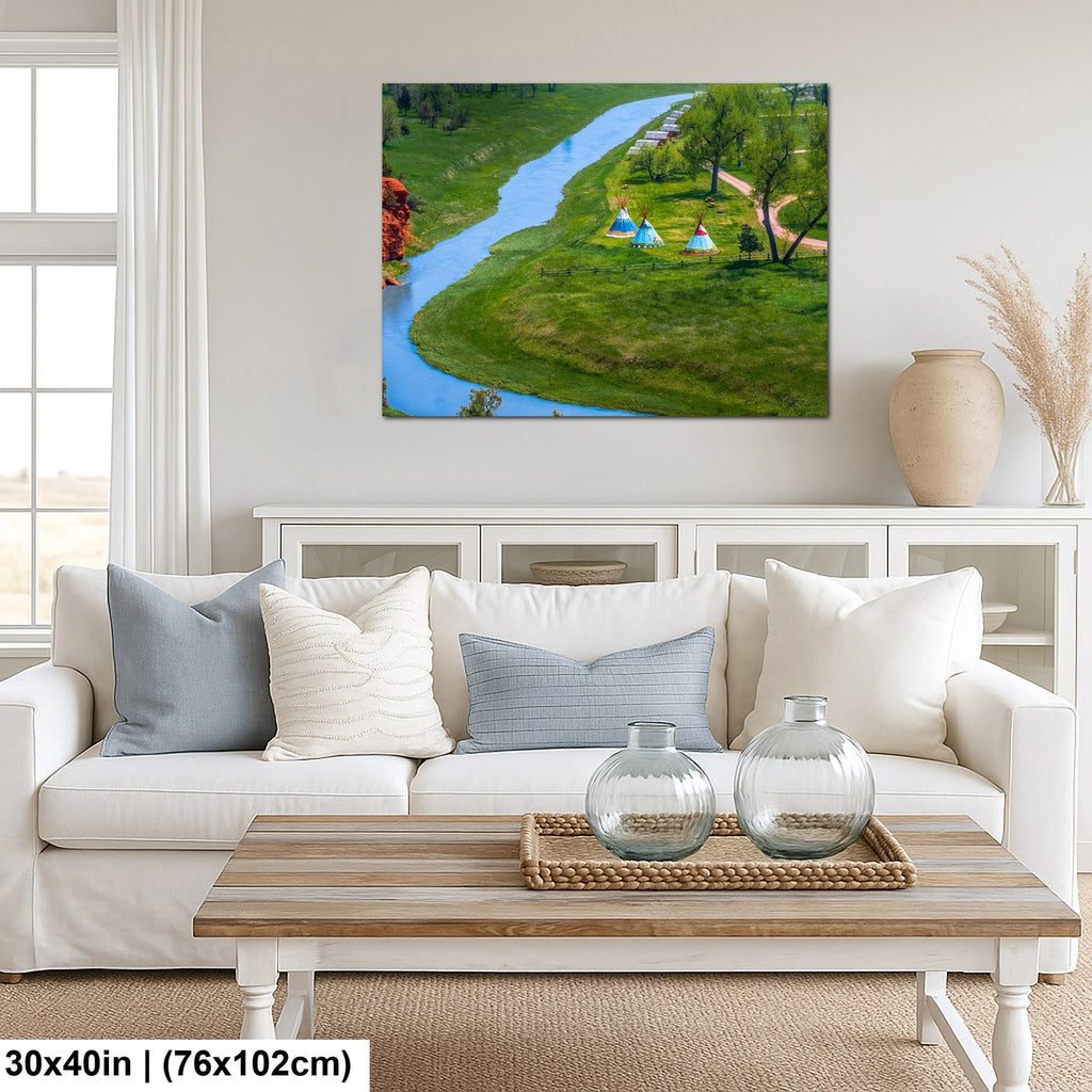 Painted Prairie: Tipis Along Red Cliffs Wyoming Photography Wall Art
