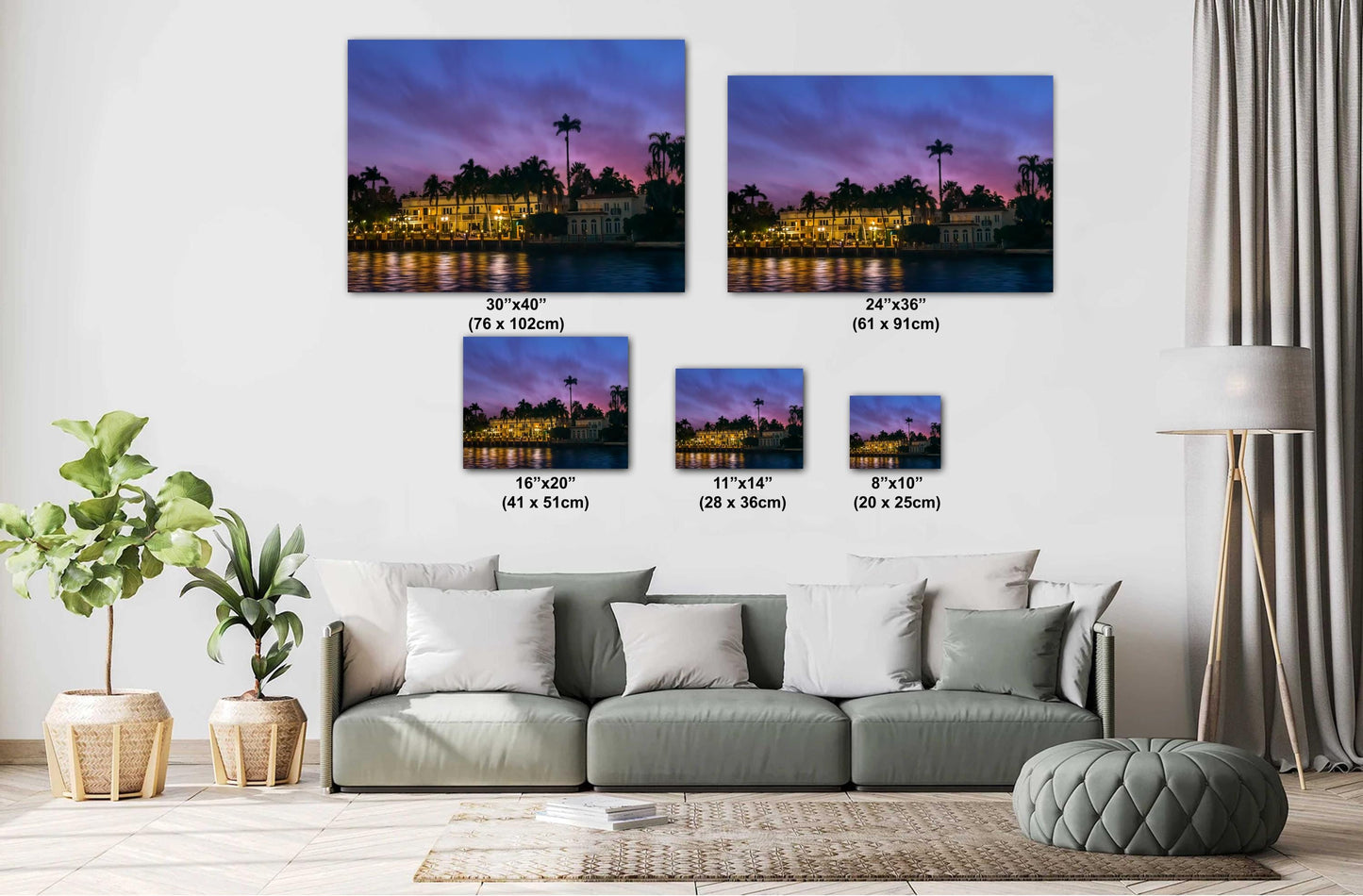 Miami Waterfront Mansion at Sunset: Biscayne Bay Florida Print Wall Art Beach Photography Aluminum/Acrylic/Metal/Canvas Hanging Decor