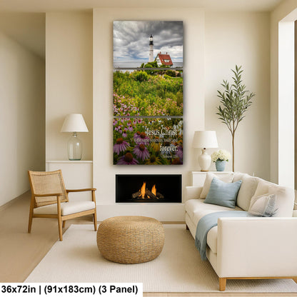 Lighthouse Wall Art – Portland Head Light Christian Wall Decor With Hebrews 13 8 Print
