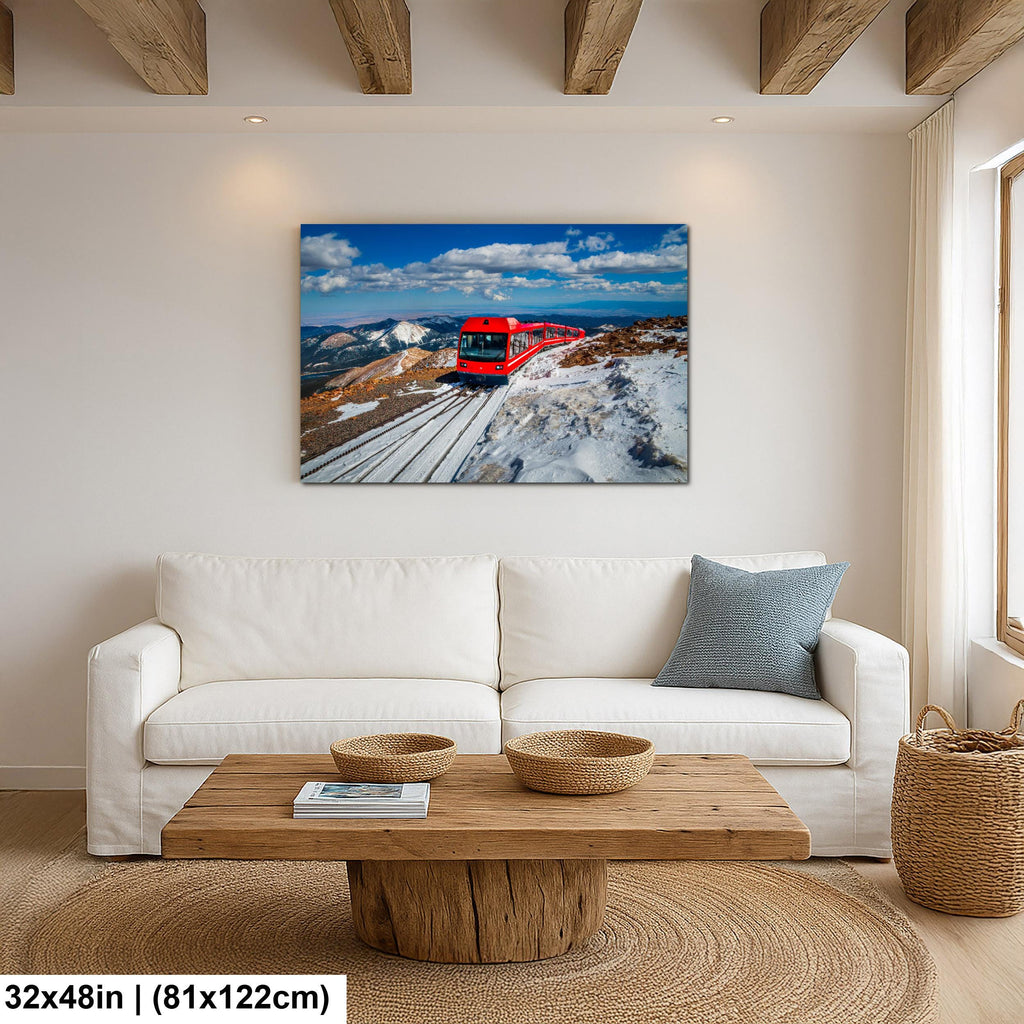 Pikes Peak Cog Railway Photography Print, Colorado Springs Mountain Train, Red Railway Winter Landscape Wall Art Decor