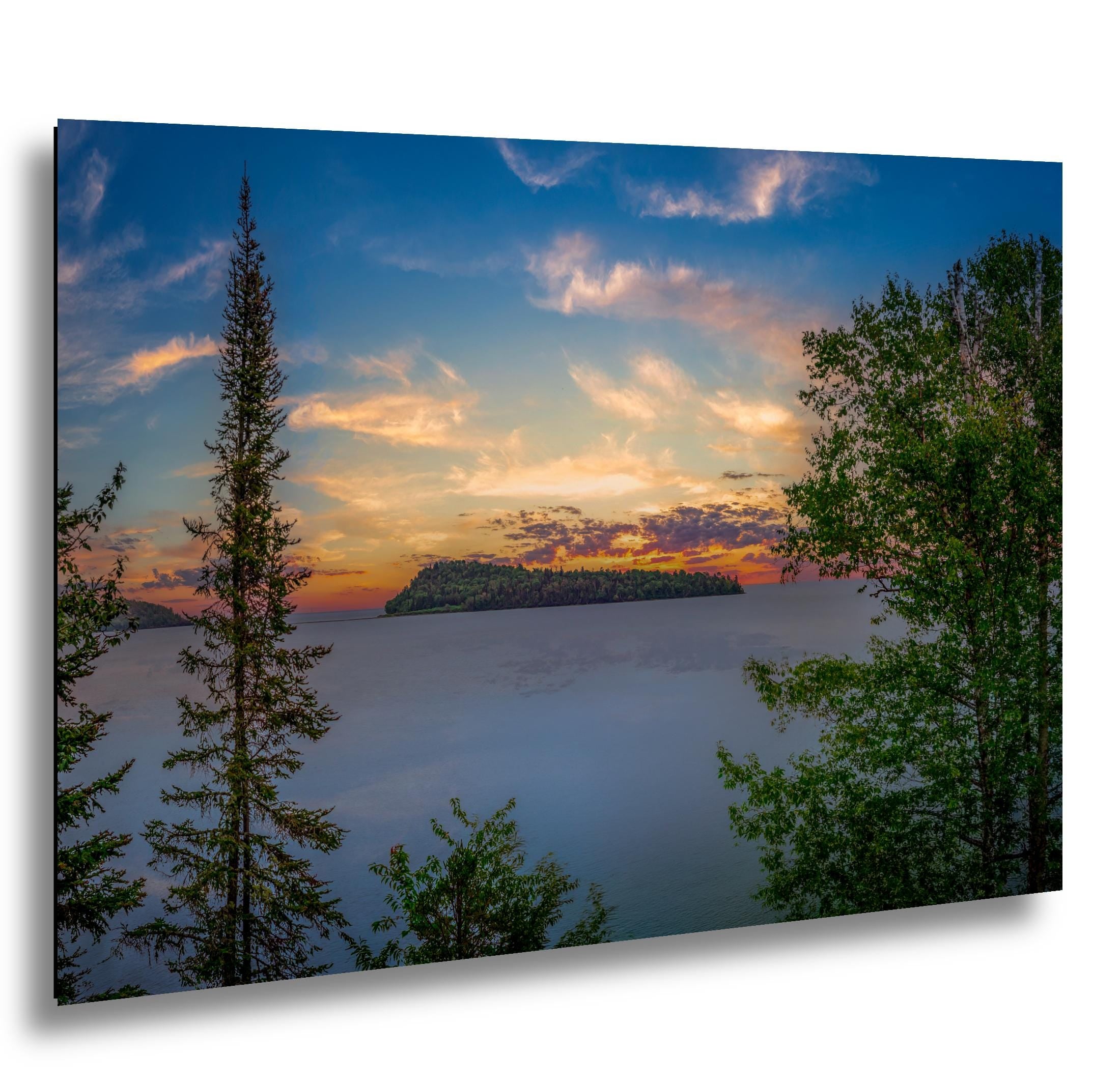 Lake Superior Island Sunset Through Forest Trees, Grand Portage Minnesota Photography Print
