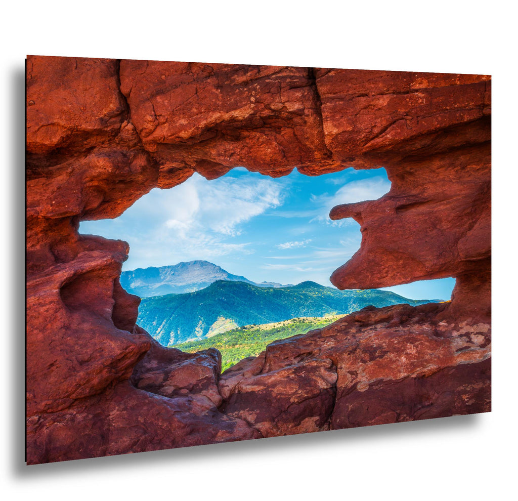 Garden of the Gods Window Colorado Springs Colorado Photography Print, Red Rock Arch, Pikes Peak Mountain Landscape Wall Art