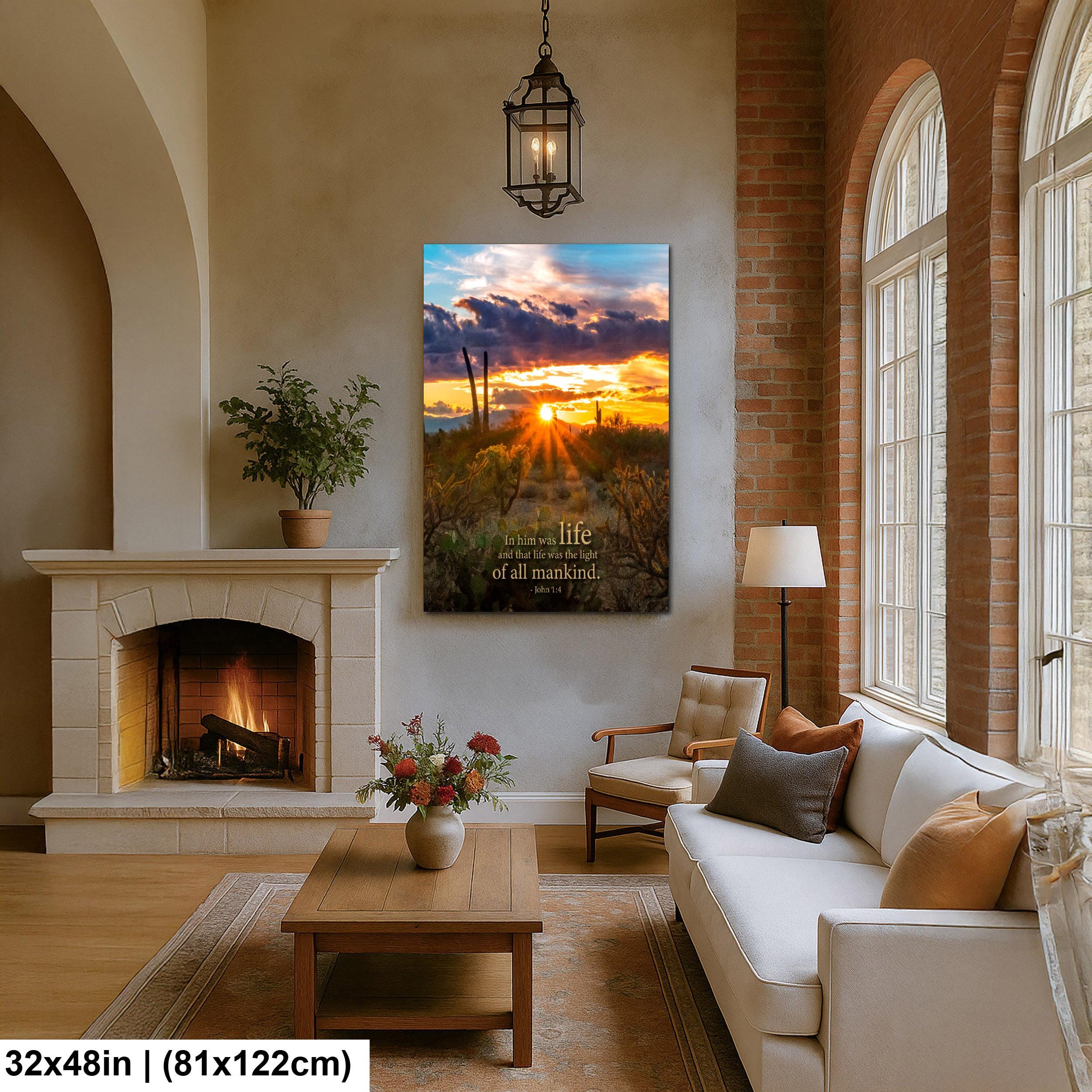 Christian Wall Art - John 1:4 Scripture Print | Arizona Desert Sunset Decor