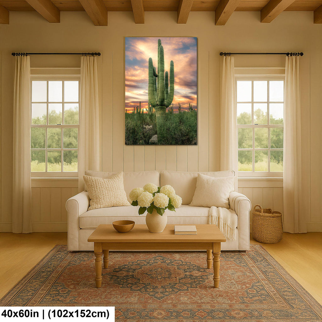 Towering Multi-Arm Saguaro at Sunset - Catalina State Park Tucson Arizona Sonoran Desert Photography Print