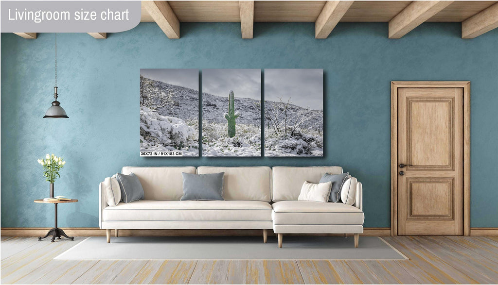 Saguaro Cactus in Snow Print: Tucson Arizona Winter Wall Art
