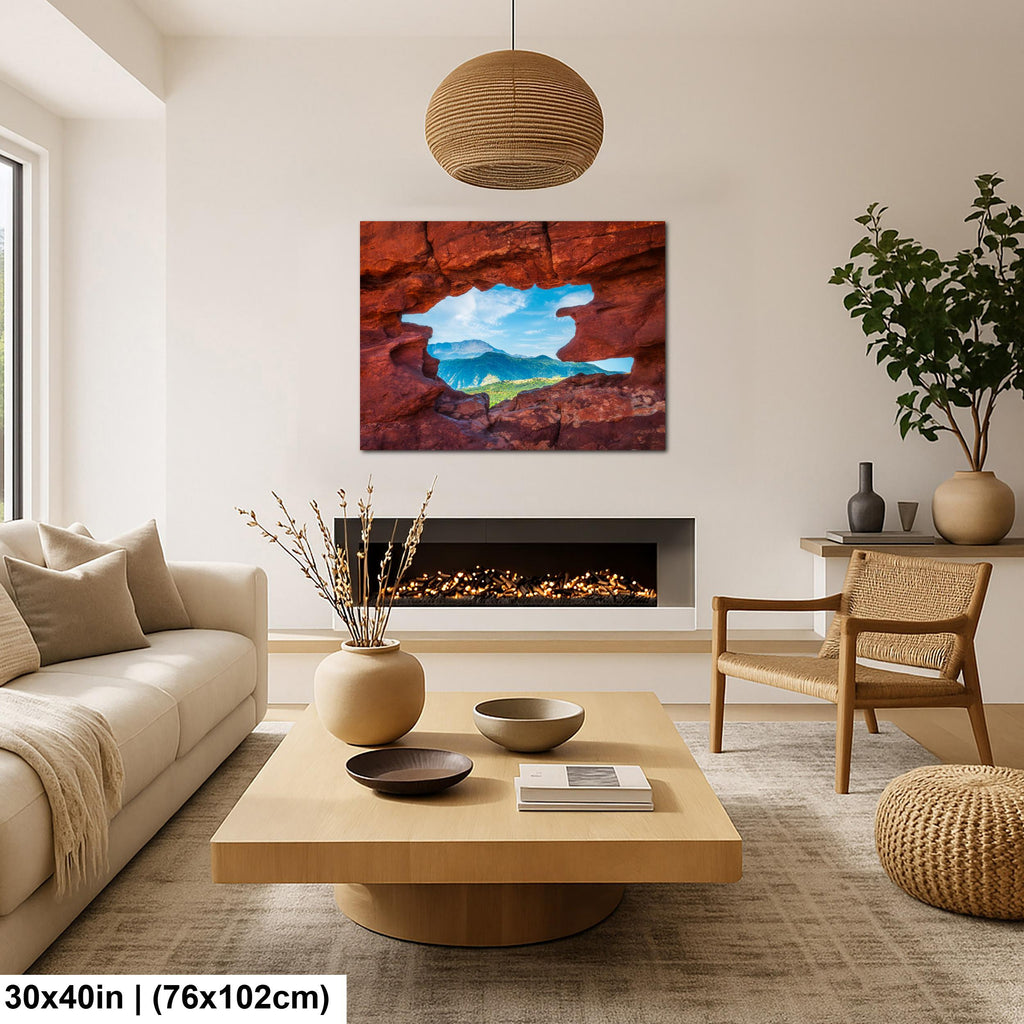 Garden of the Gods Window Colorado Springs Colorado Photography Print, Red Rock Arch, Pikes Peak Mountain Landscape Wall Art