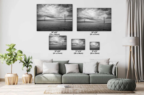 Black and white photo of the Mackinac Bridge 