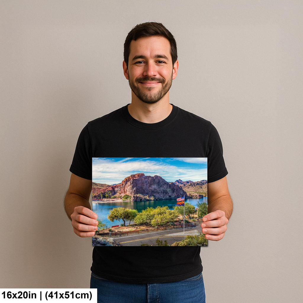 Colorado River at Parker Arizona Photography Print, Quartzsite Desert Landscape, Arizona Flag, Mountain Lake Wall Art