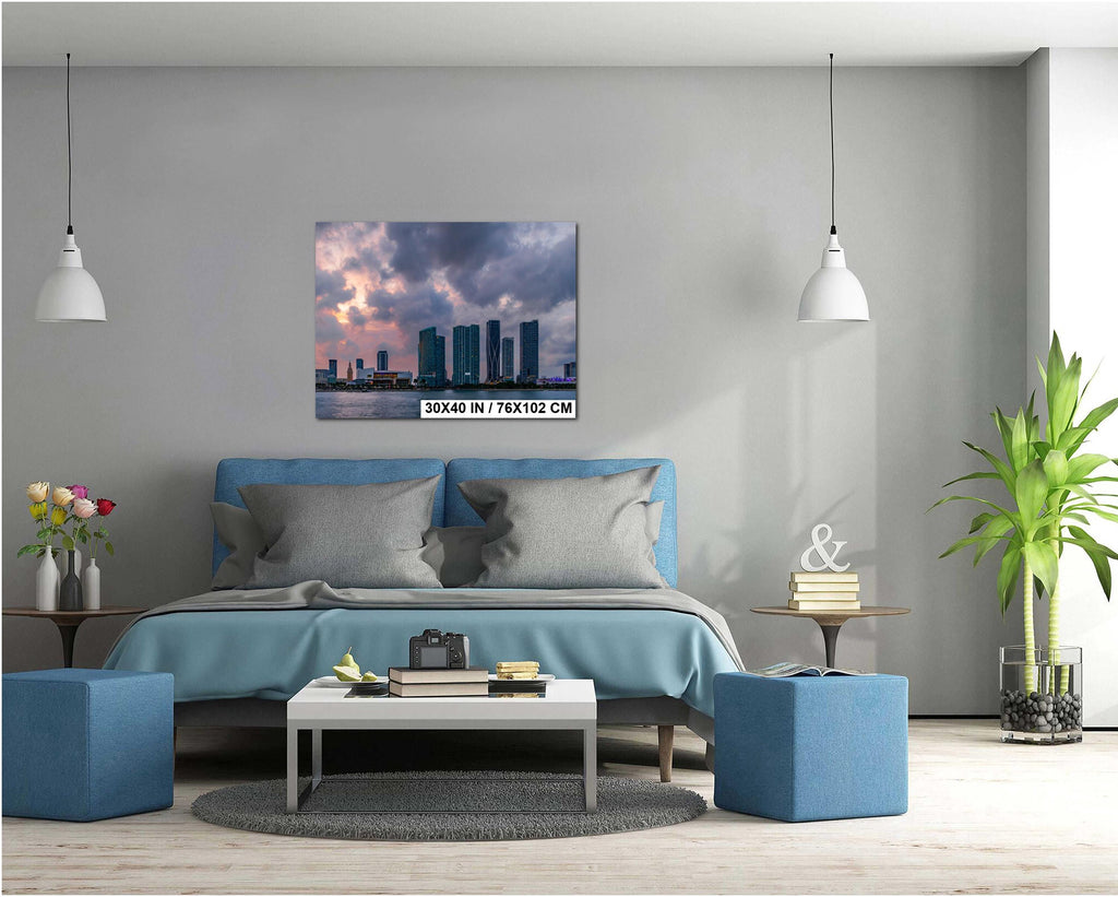 Miami Skyline Sunset Print: Biscayne Bay Urban Landscape Photography