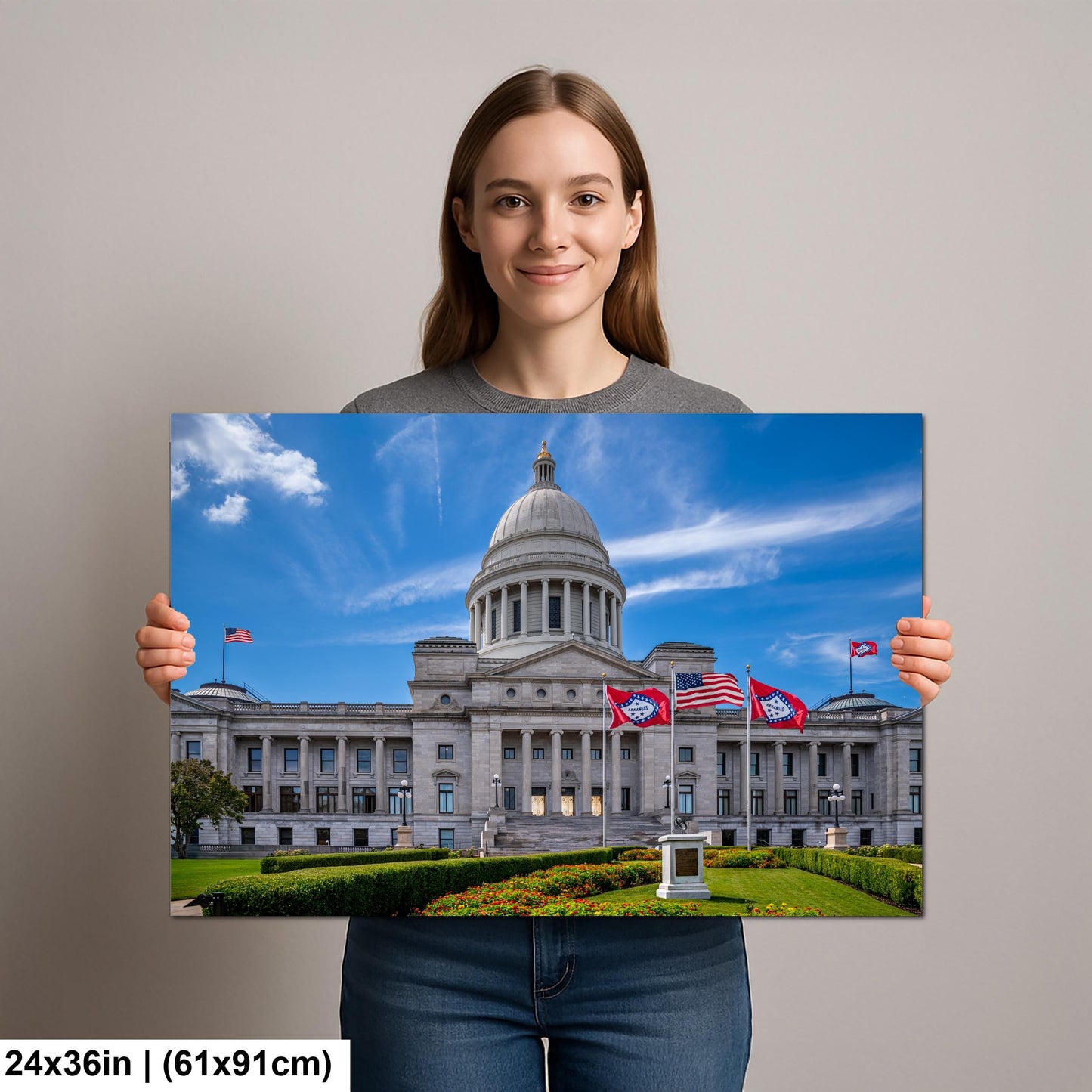 Arkansas State Capitol with Flags, Little Rock Arkansas, Photography Print Wall Art