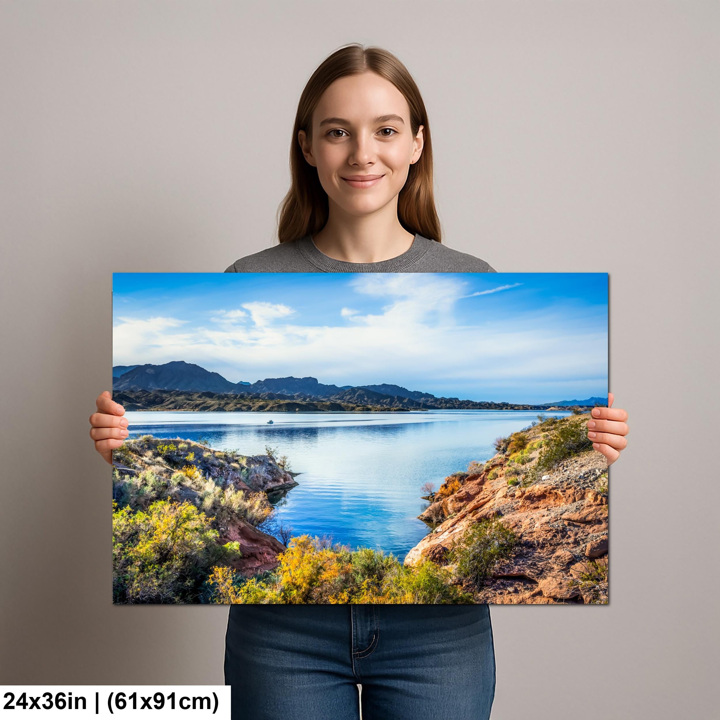 Lake Mead Desert Landscape with Mountain Views Nevada Arizona Border Photography Print