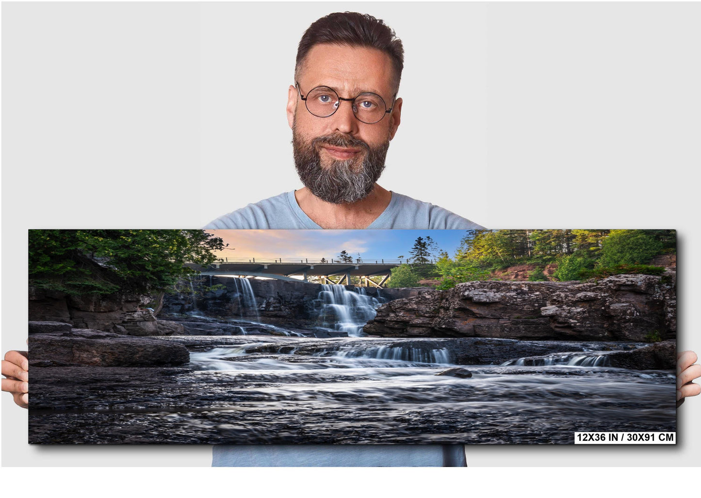 Gooseberry Falls Bridge Watercolor Style: Minnesota State Park Photography Wall Art