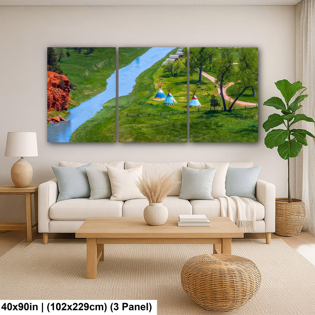 Painted Prairie: Tipis Along Red Cliffs Wyoming Photography Wall Art