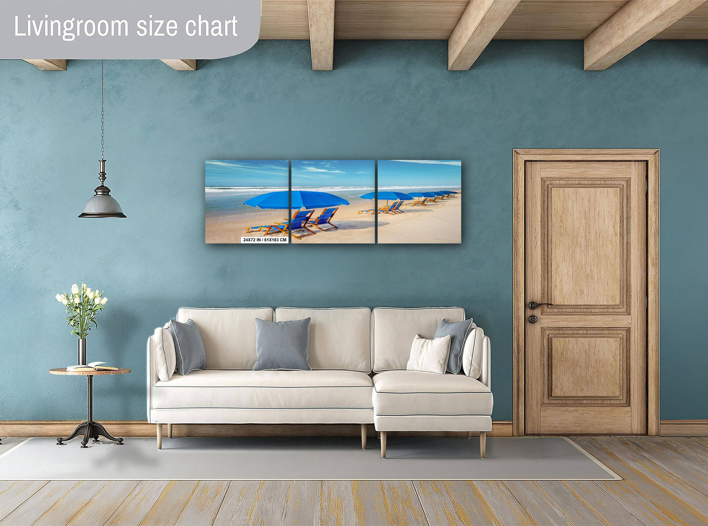 Seaside Escapade:  Blue Umbrella Beach Florida Seascape Photography Metal Canvas Wall Art Print