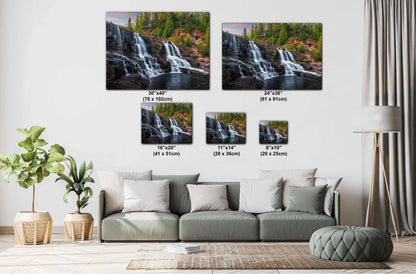 Gooseberry Falls Multi‑Tier Waterfall Minnesota State Park Wall Art Photography Print, Long Exposure North Shore Landscape Aluminum Metal