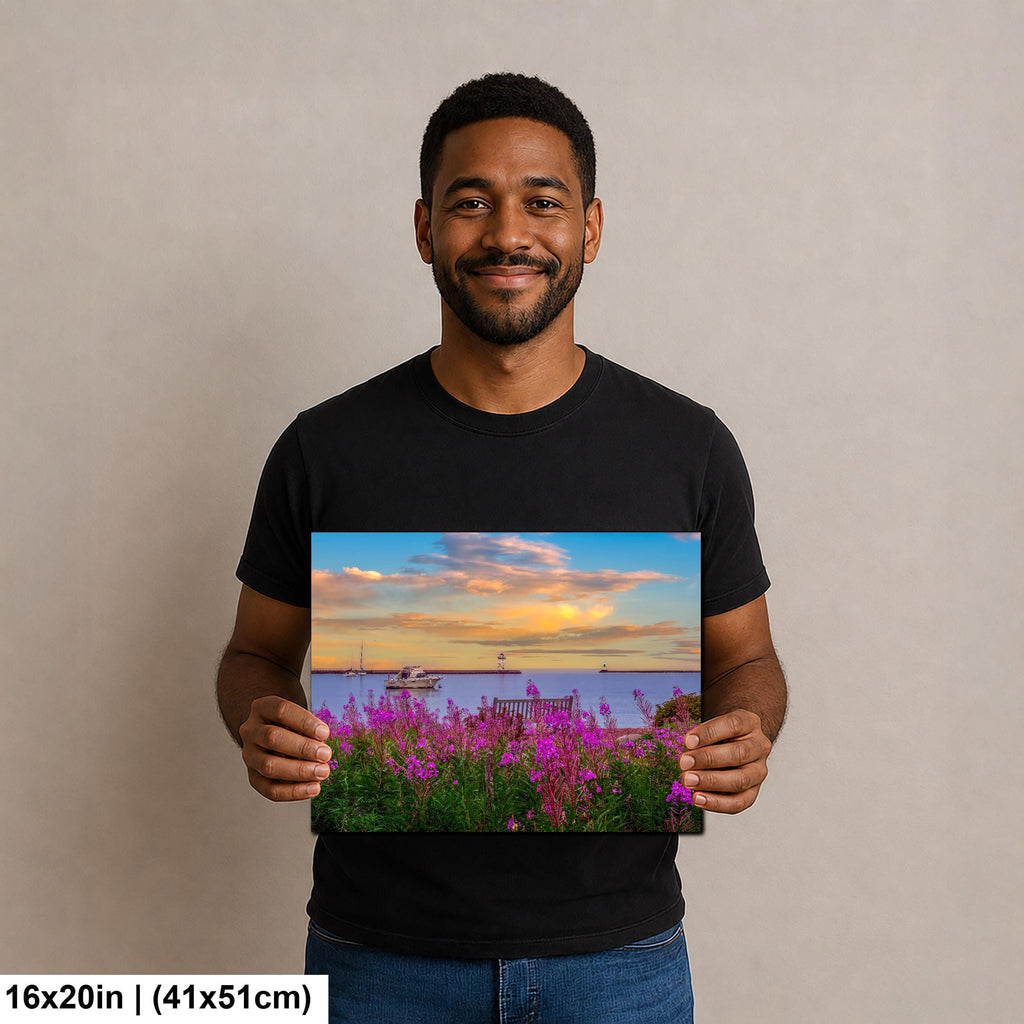 Purple Rosebay: Grand Marais Harbor Minnesota Coastal Photography Wall Art
