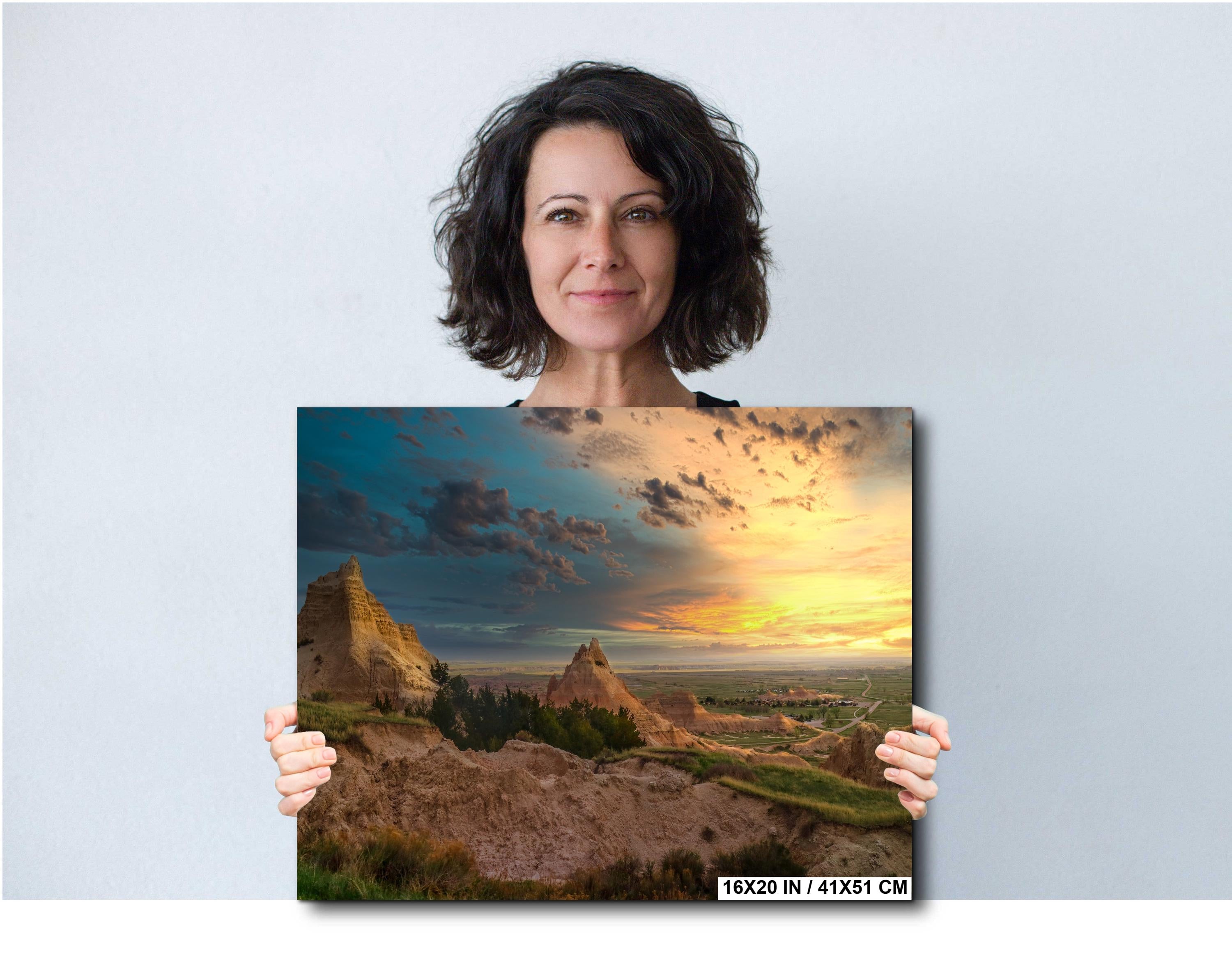 Badlands National Park Sunset Over Pinnacles Prairie Rugged Terrain South Dakota Wall Art