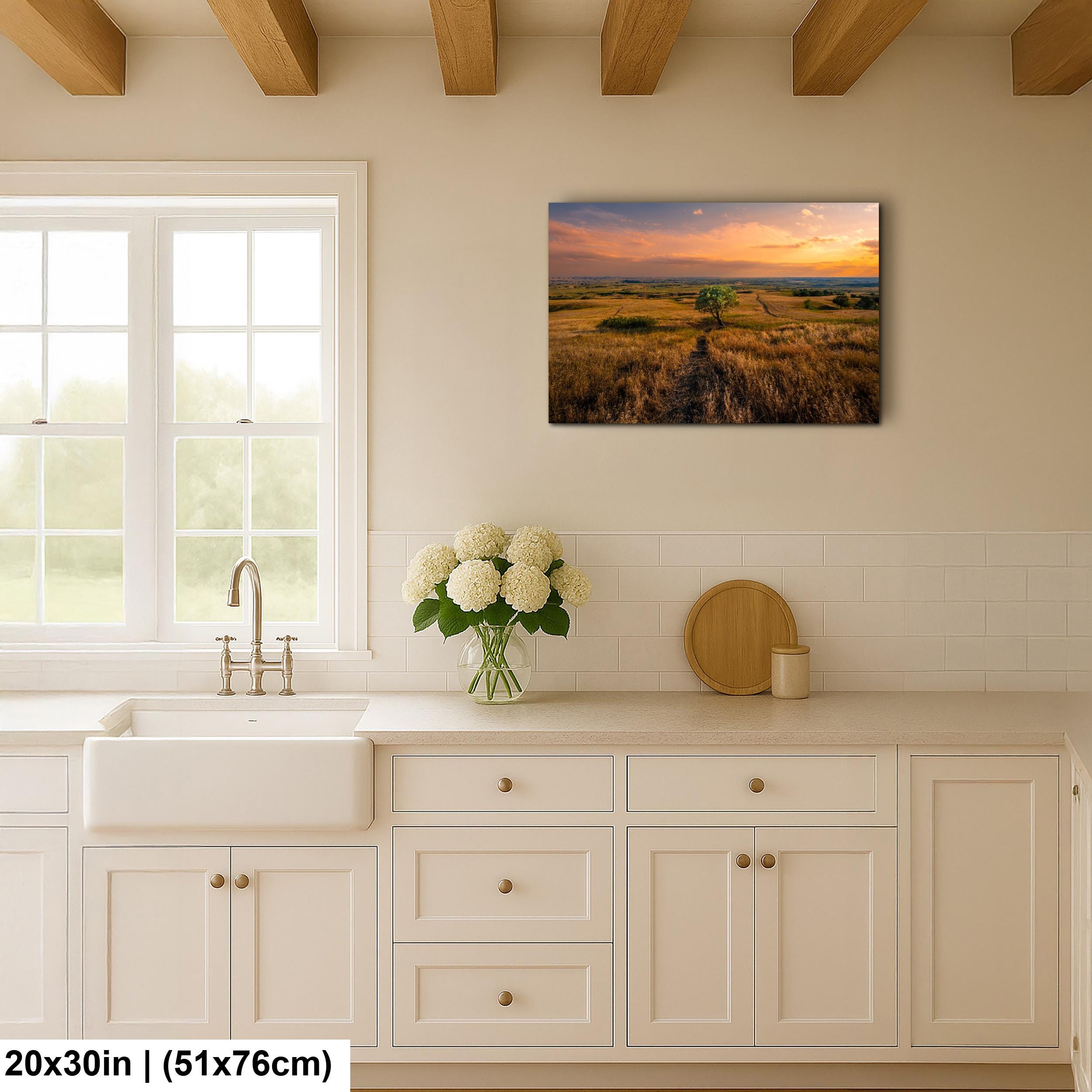 Golden Prairie Tree Badlands National Park South Dakota Photography Print, Western Landscape Wall Art, Sunset Home Decor