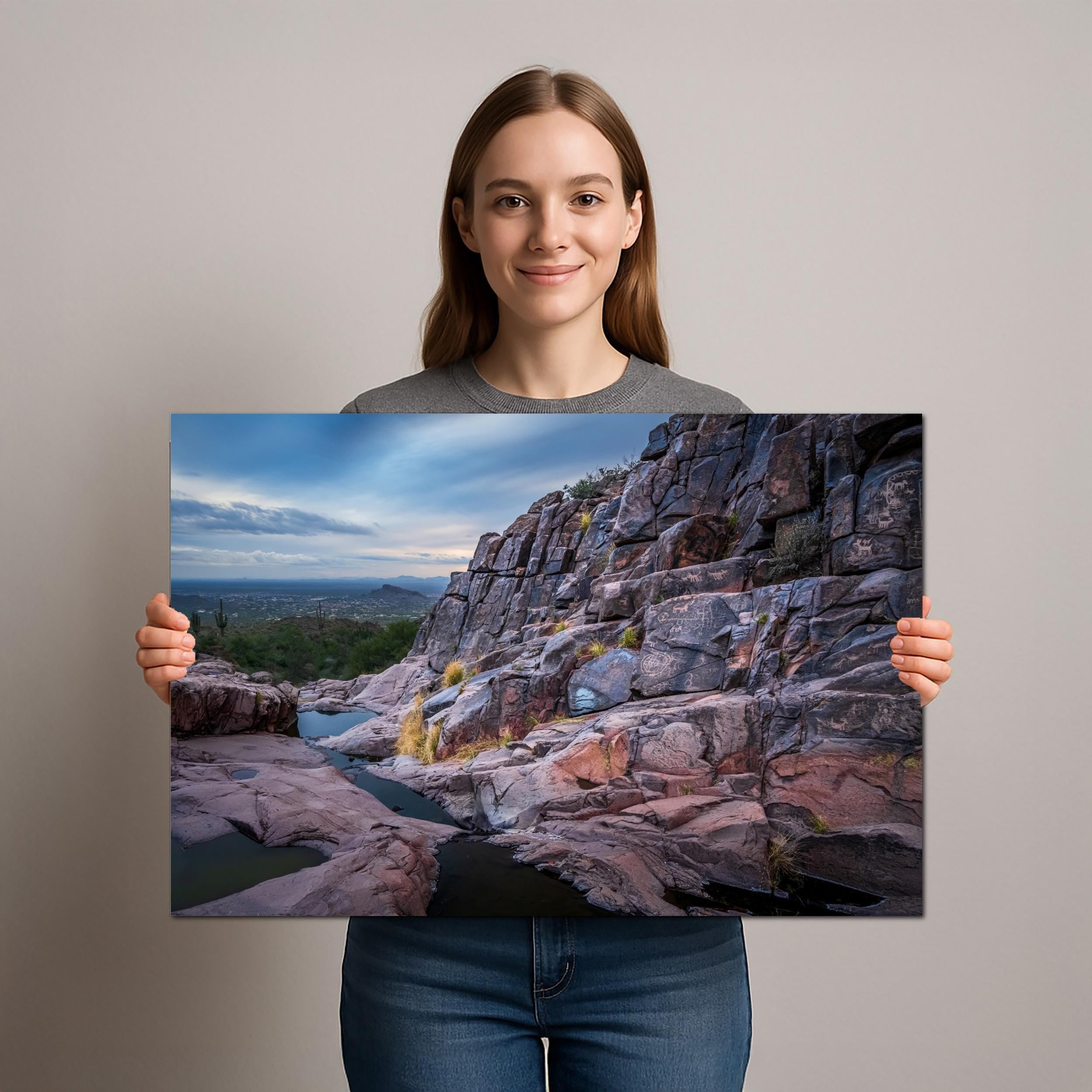 Arizona Petroglyph Print: Superstition Mountains Rock Art Wall Decor