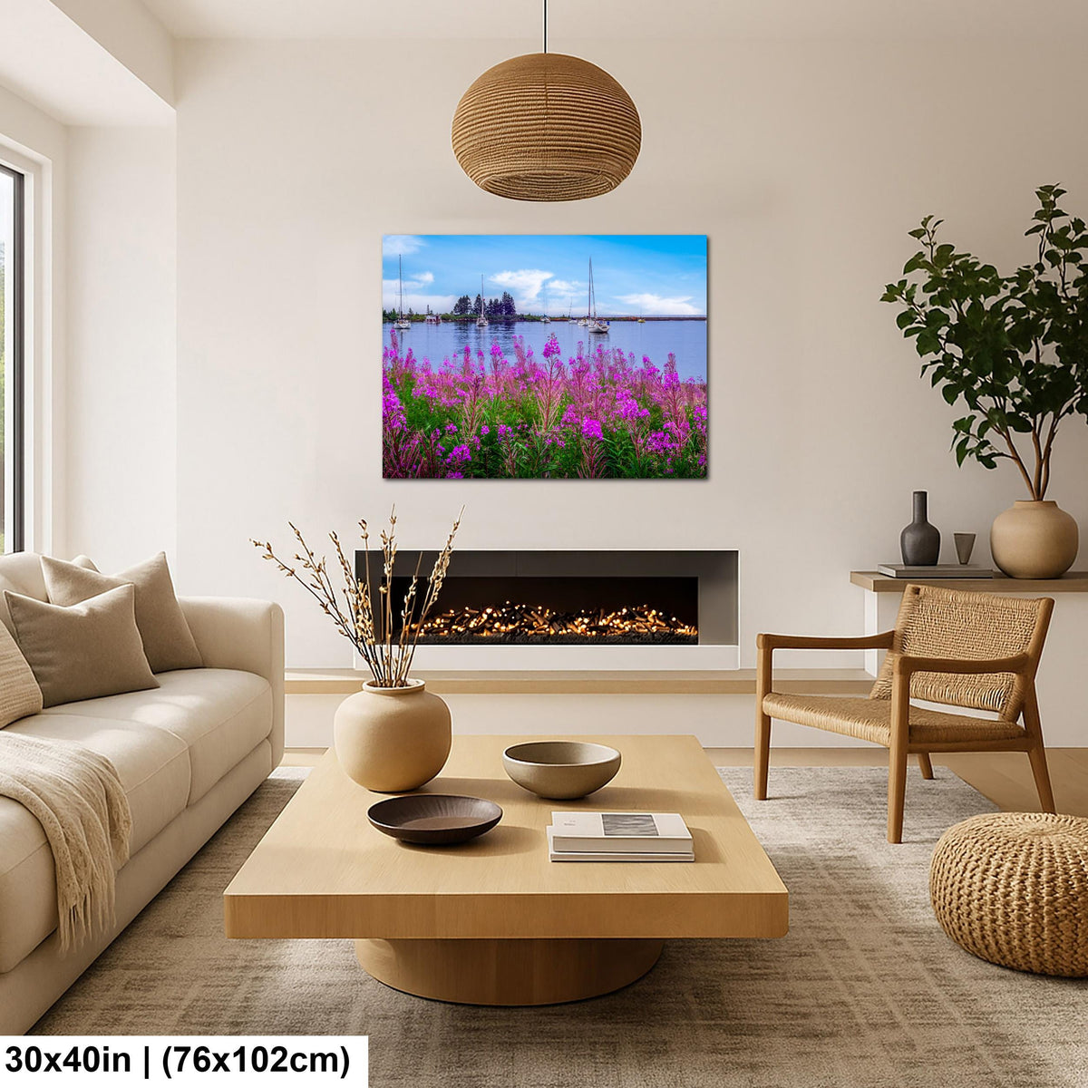 Coastal Wildflowers and Sailboats: Grand Marais Harbor Minnesota Wall Art