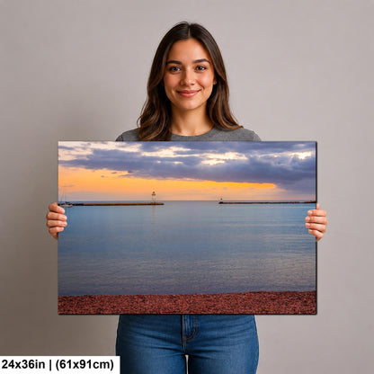 Grand Marais Harbor Lighthouse at Sunset Photography Print, Minnesota North Shore, Lake Superior Wall Art