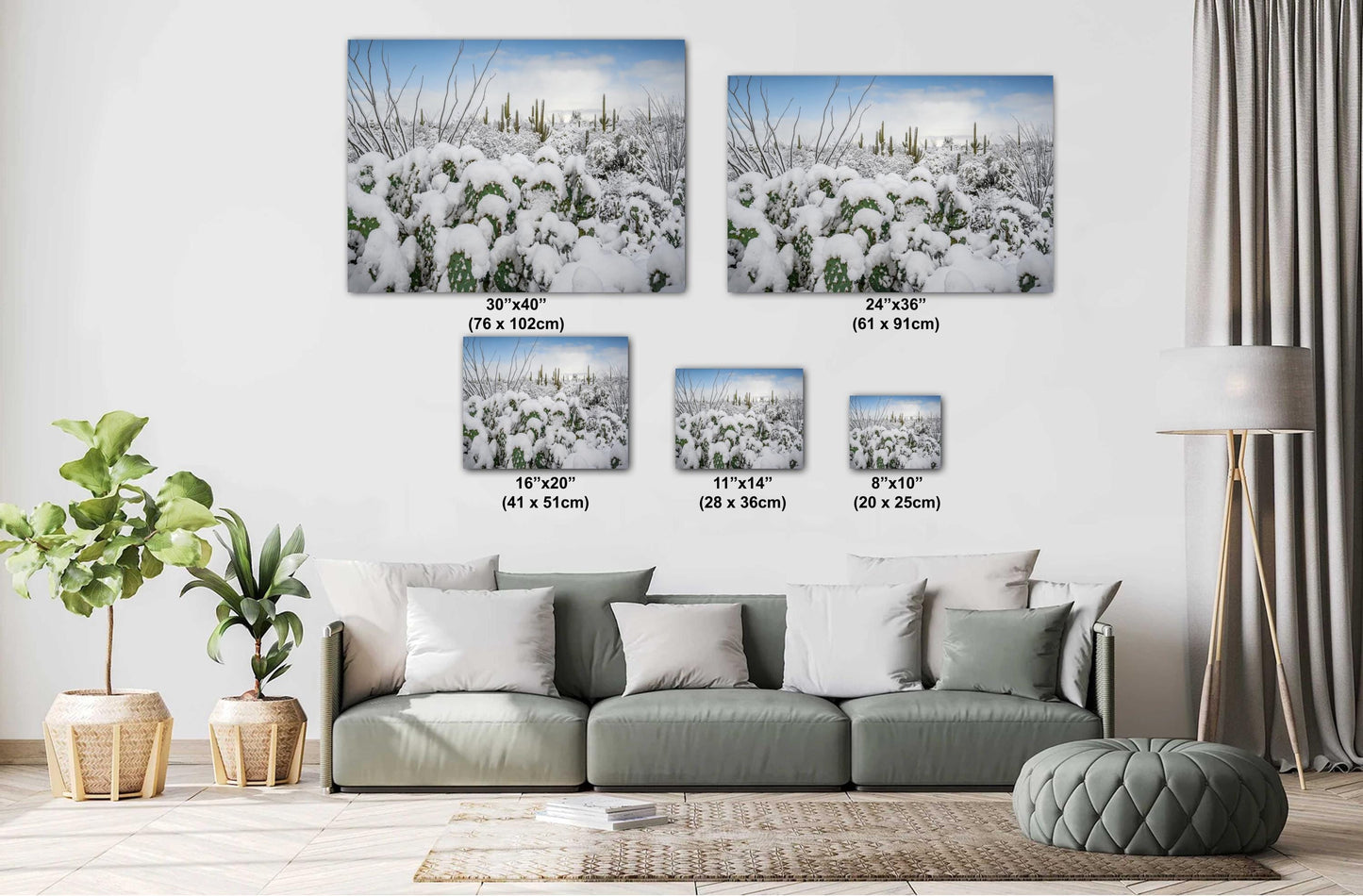 Saguaro Cactus Wall Art – Snowy Desert Print | Tucson Arizona Winter Decor