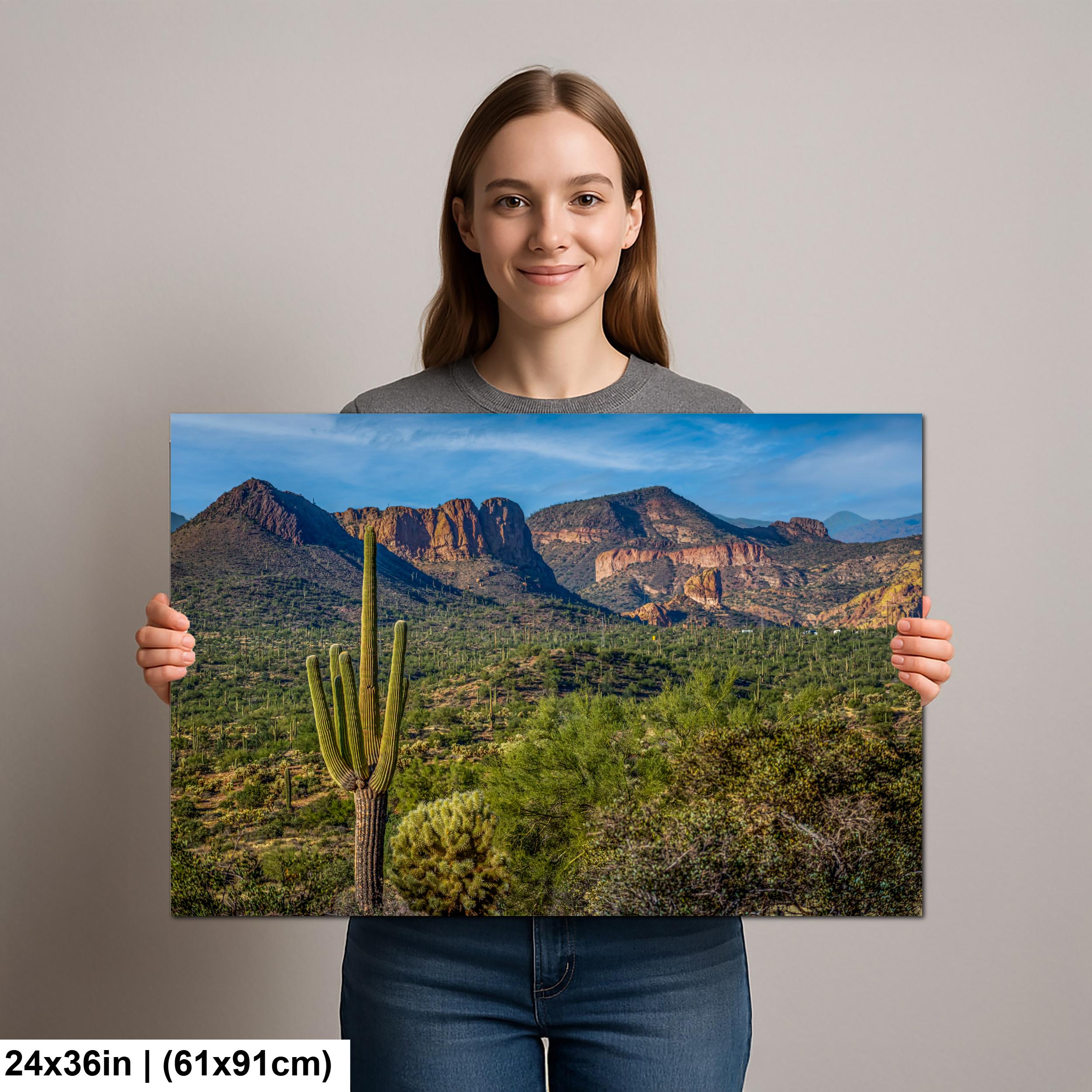 Lost Dutchman State Park Saguaro Overlooking Superstition Mountains Red Rock Cliffs - Apache Junction Arizona Photography Print
