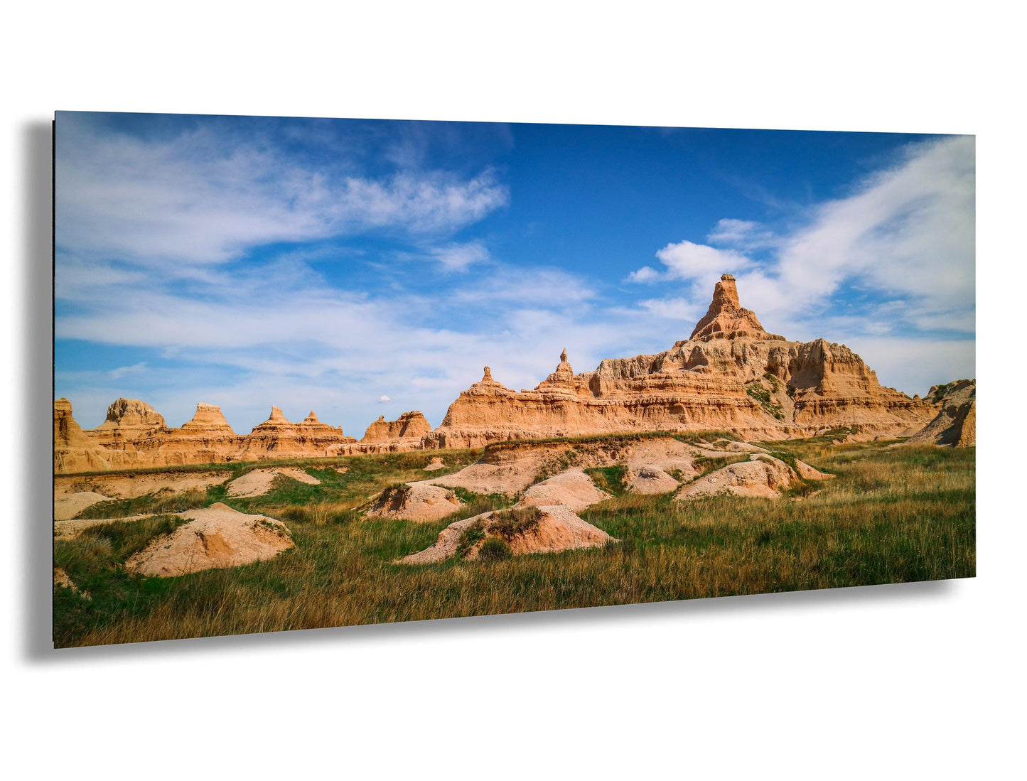 Badlands National Park Layered Buttes and Prairie Under Blue Sky South Dakota Photography Print