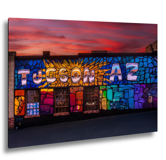 Tucson Mural - Colorful Sunset Street Art with Mosaic Pattern, Arizona Photography Print