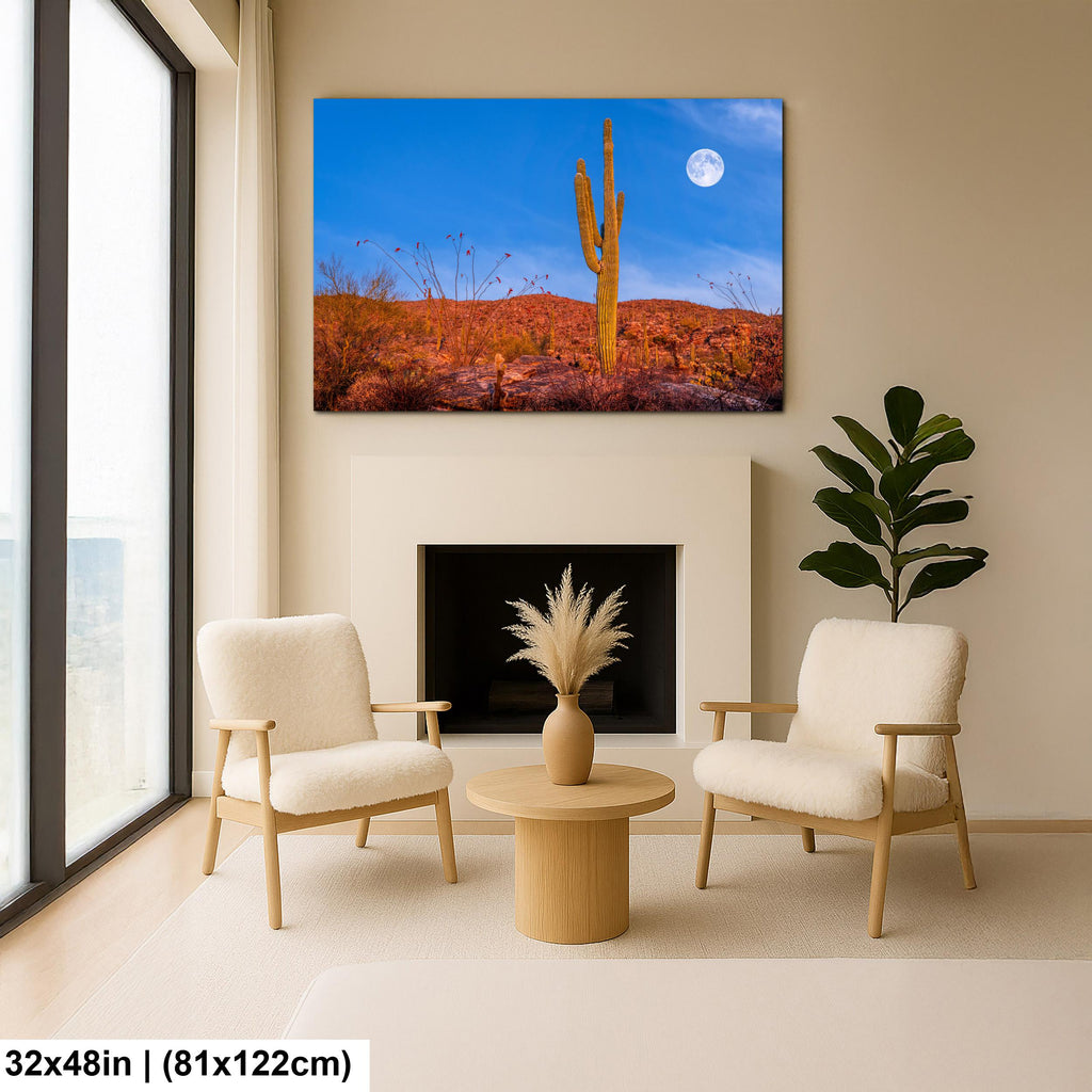 Sonoran Desert Full Moon with Saguaro Cactus Tucson Arizona Photography Print