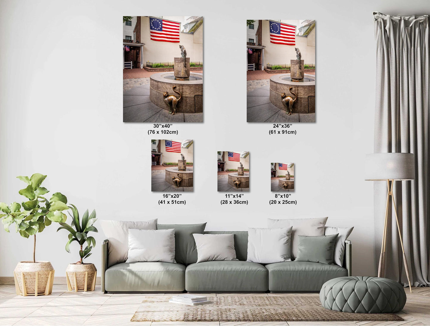 Betsy Ross Home Cat Statue Print: Philadelphia Patriotic Wall Art