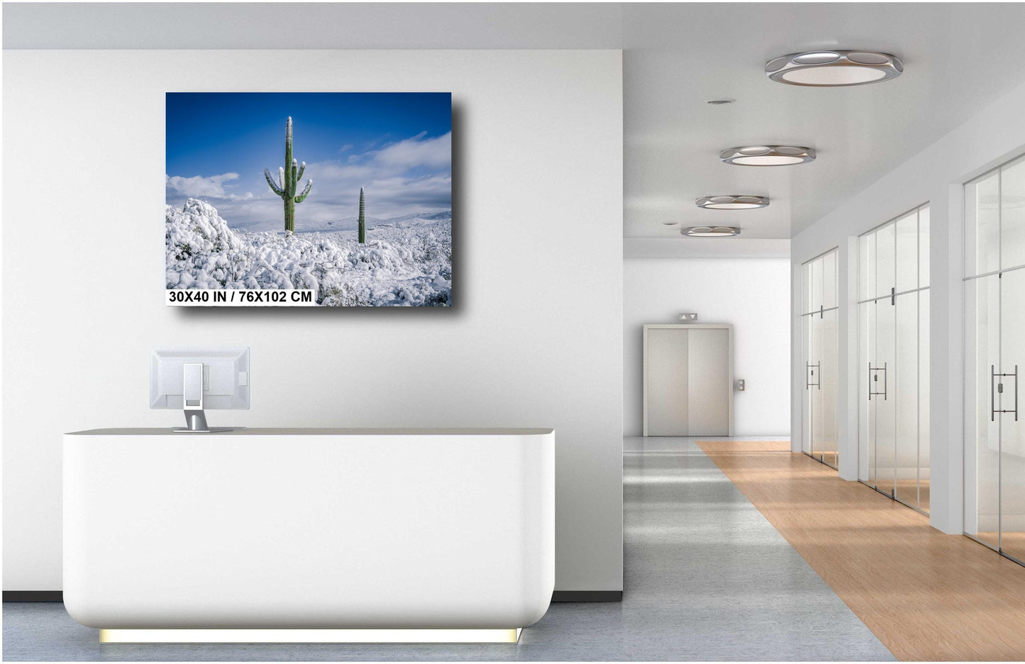 Saguaro Cactus Wall Art – Snowy Desert Scene | Southwest Art Print Decor